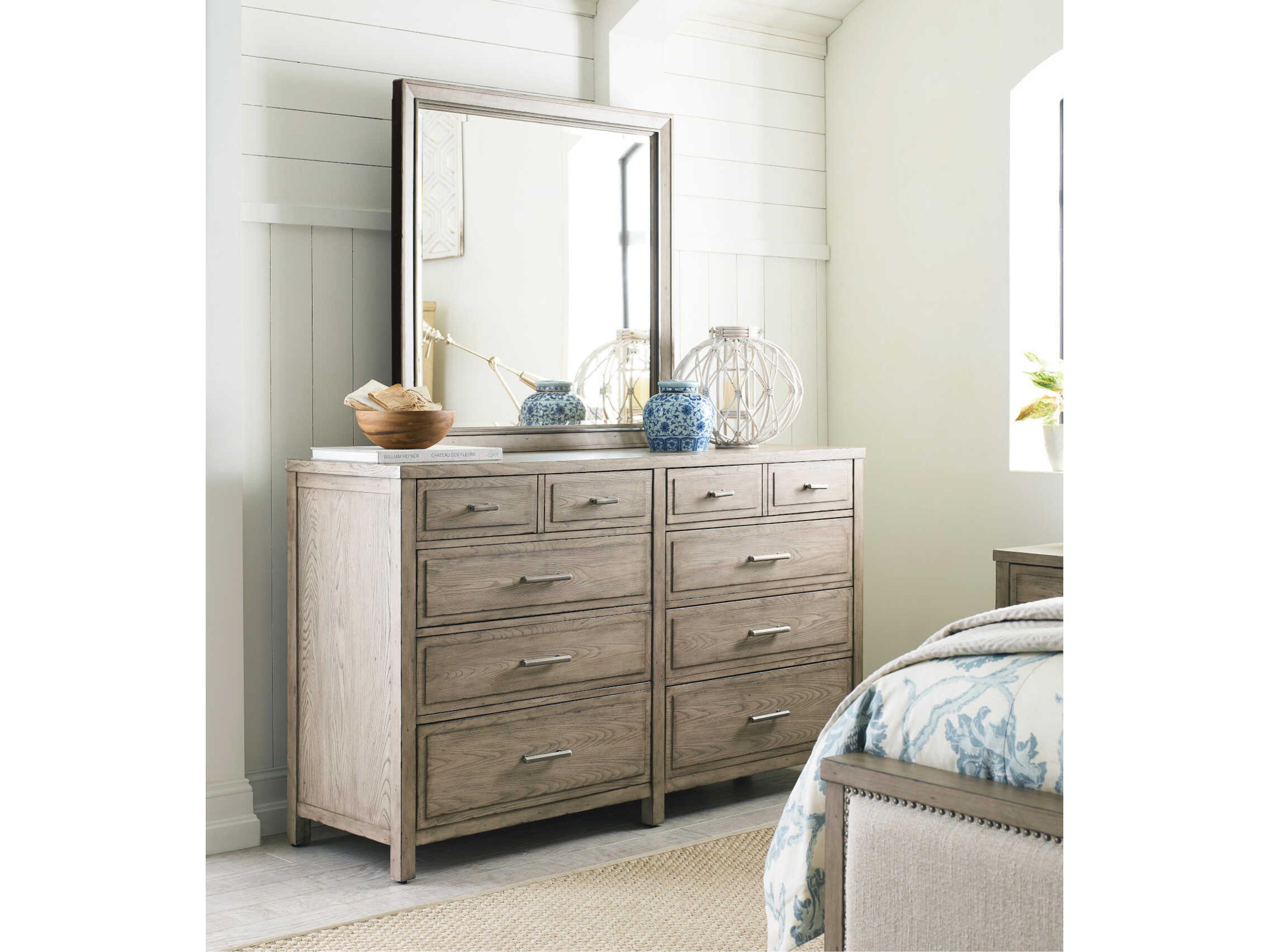 West Fork Brown Elm Wood Double Dresser with Mirror