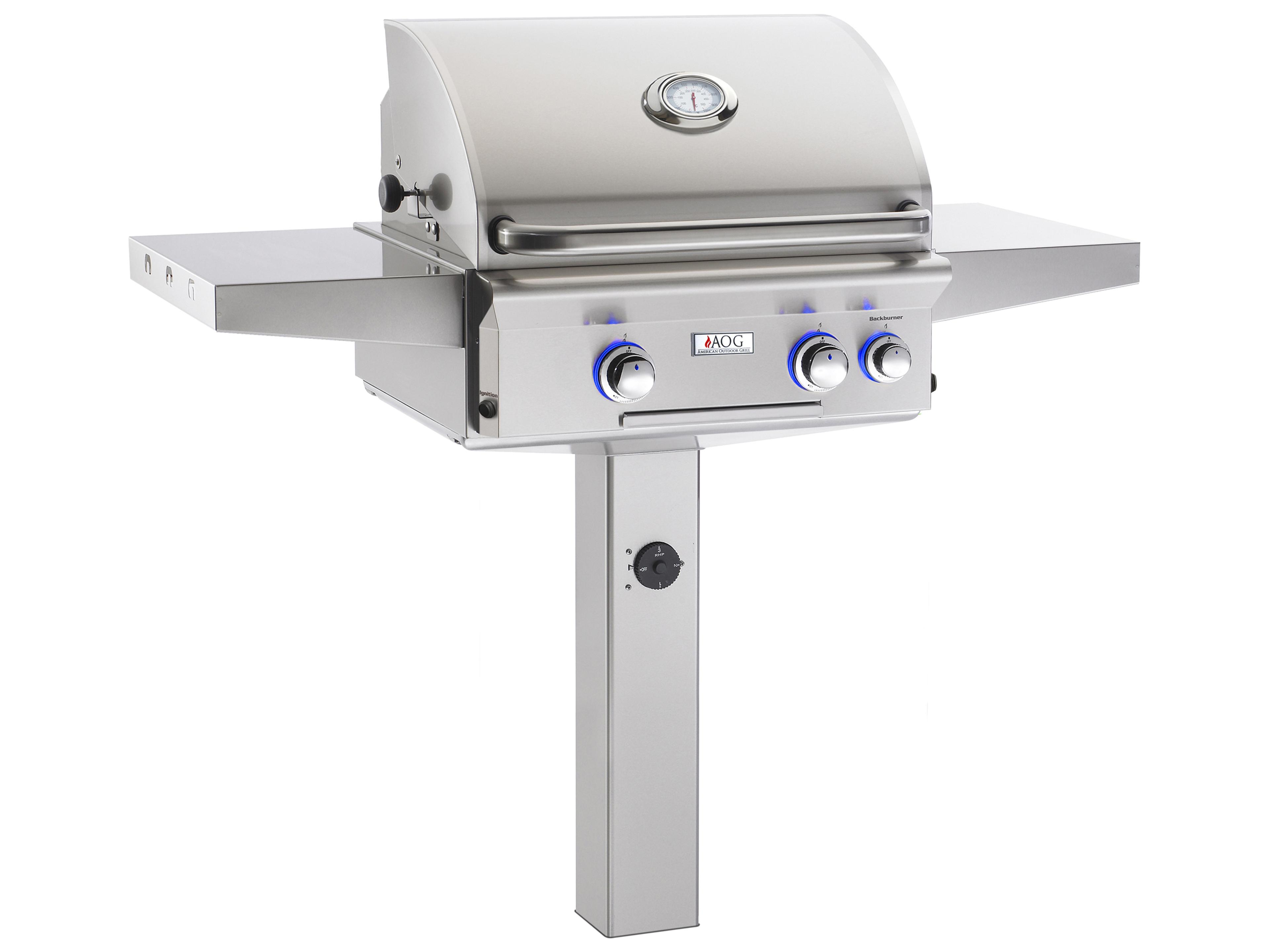 L Series Post Mount 24'' BBQ Grill with Rotisserie and Back Burner