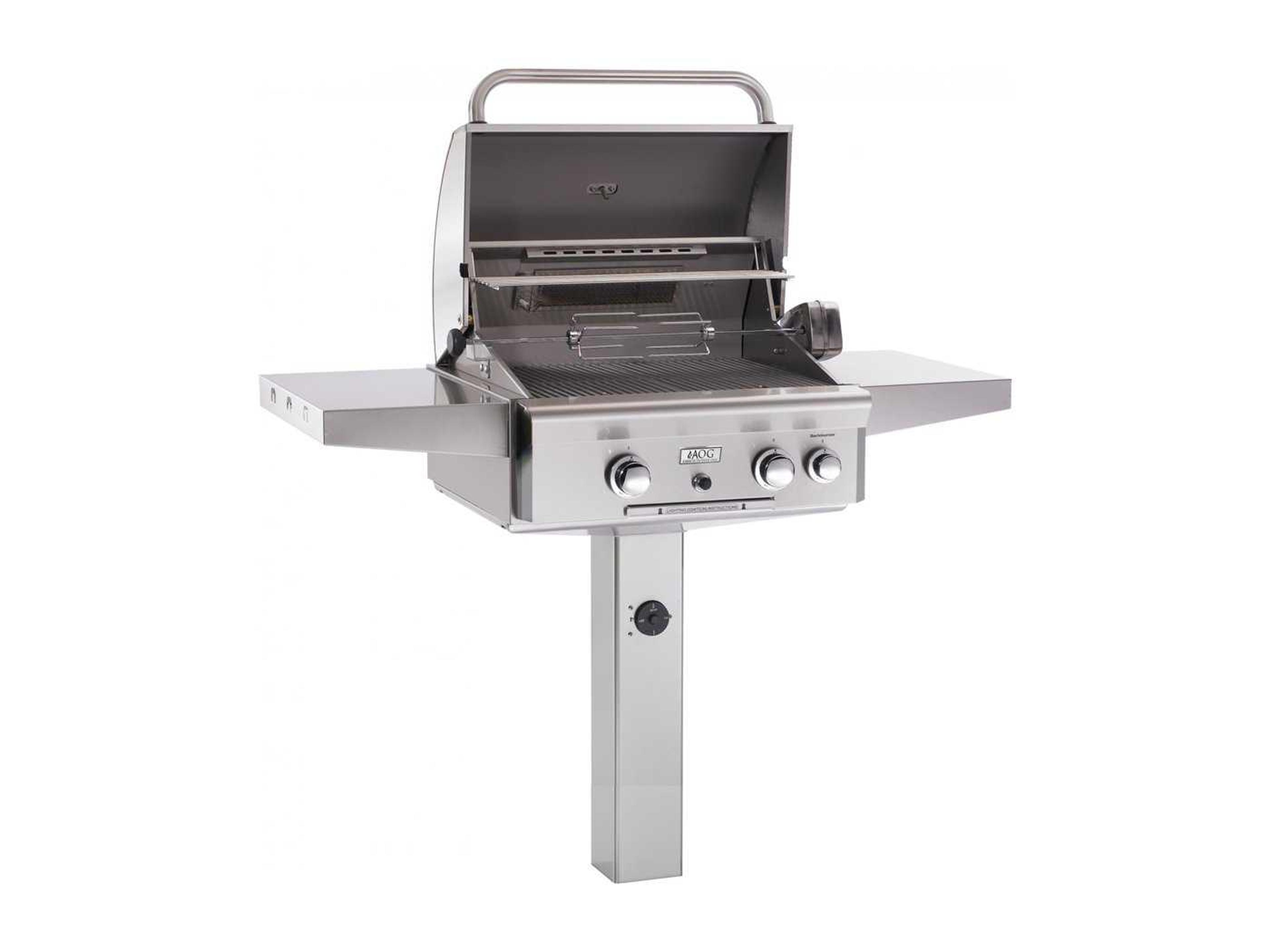 AOG T Series Post Mount 24'' BBQ Grill with Rotisserie and Back Burner