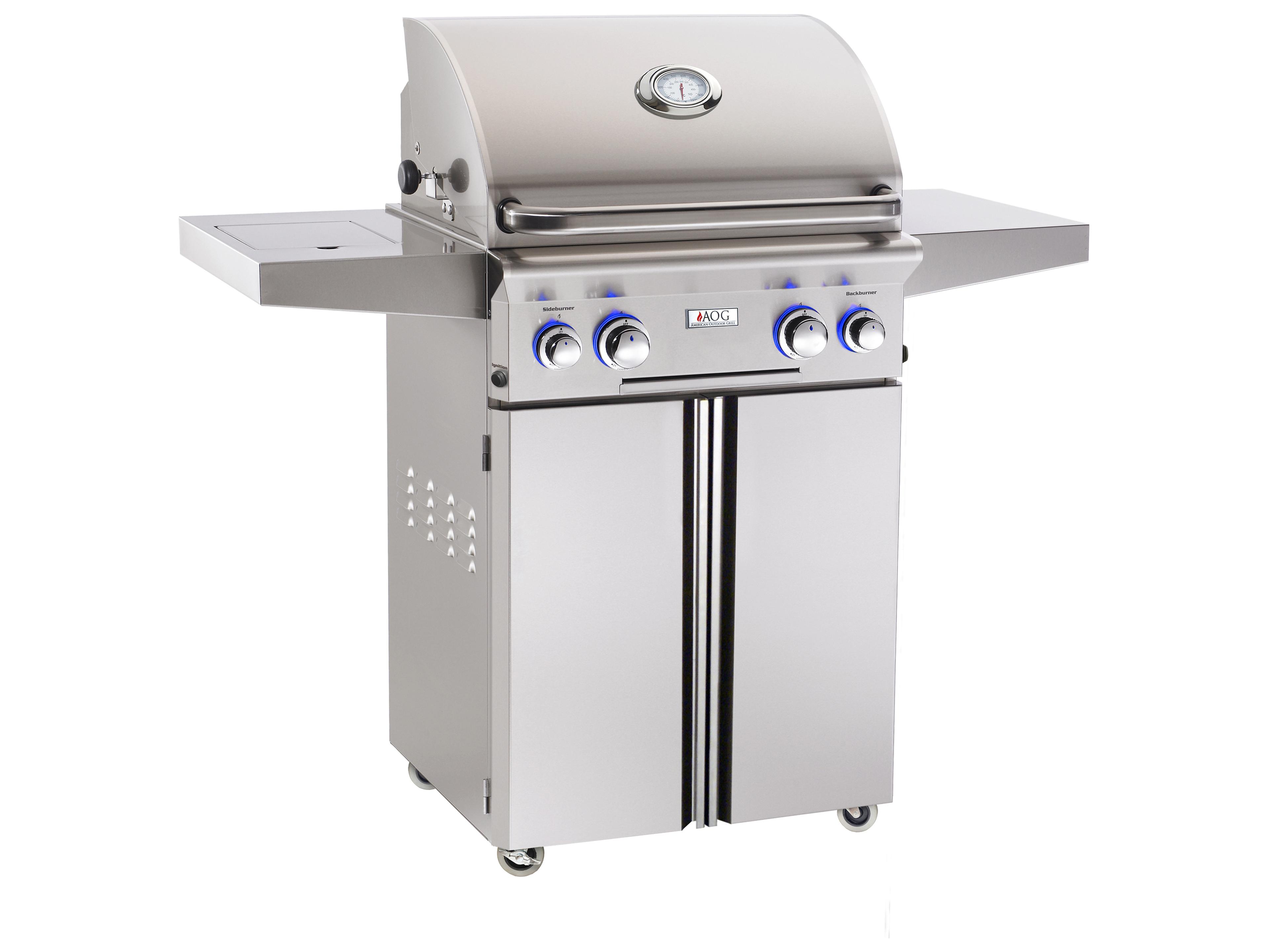 L Series Portable 24'' On Cart BBQ Grill with Rotisserie Back Burner & Side Burner