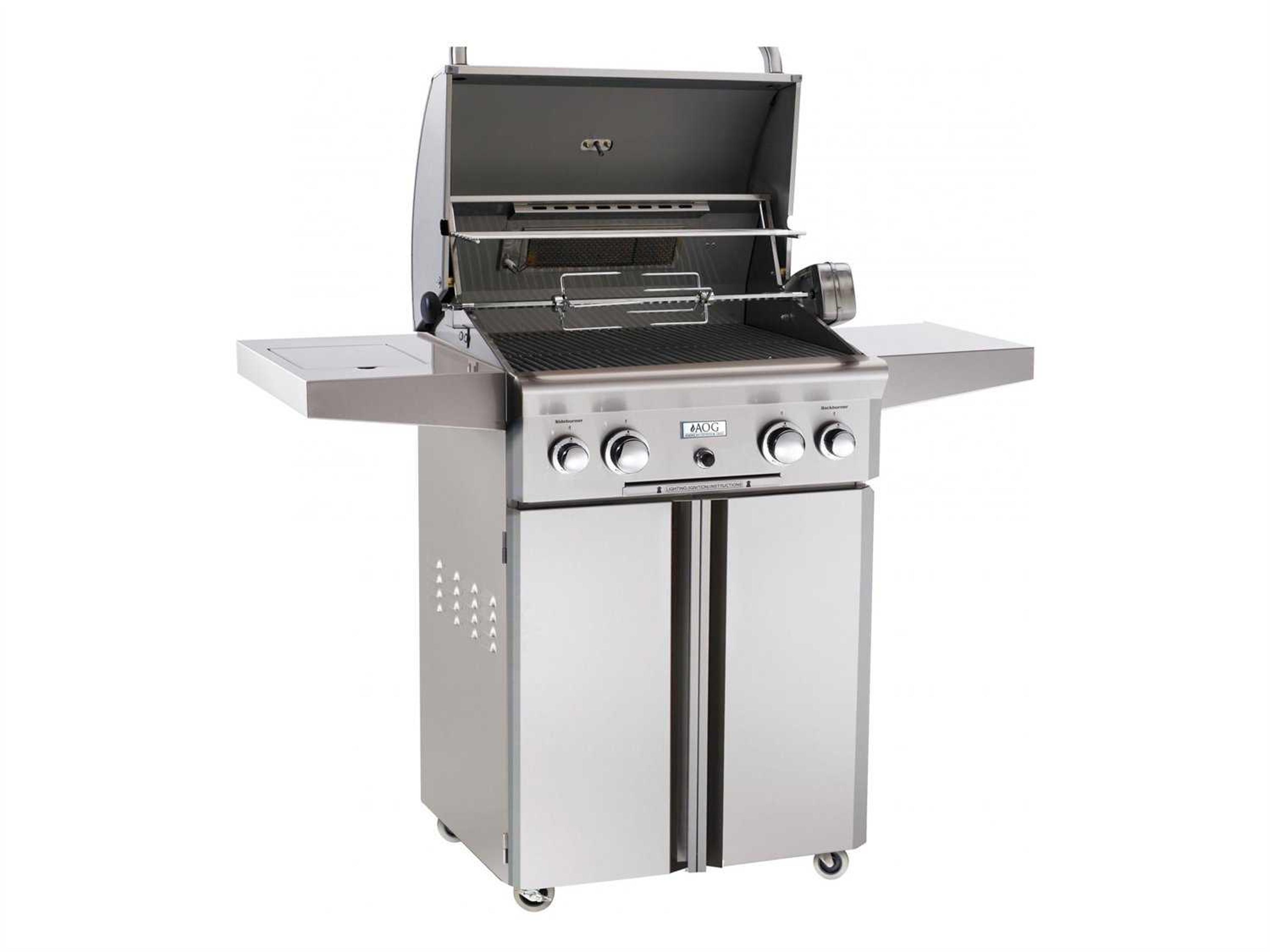 AOG L Series Portable 24'' On Cart BBQ Grill with Rotisserie Back Burner & Side Burner