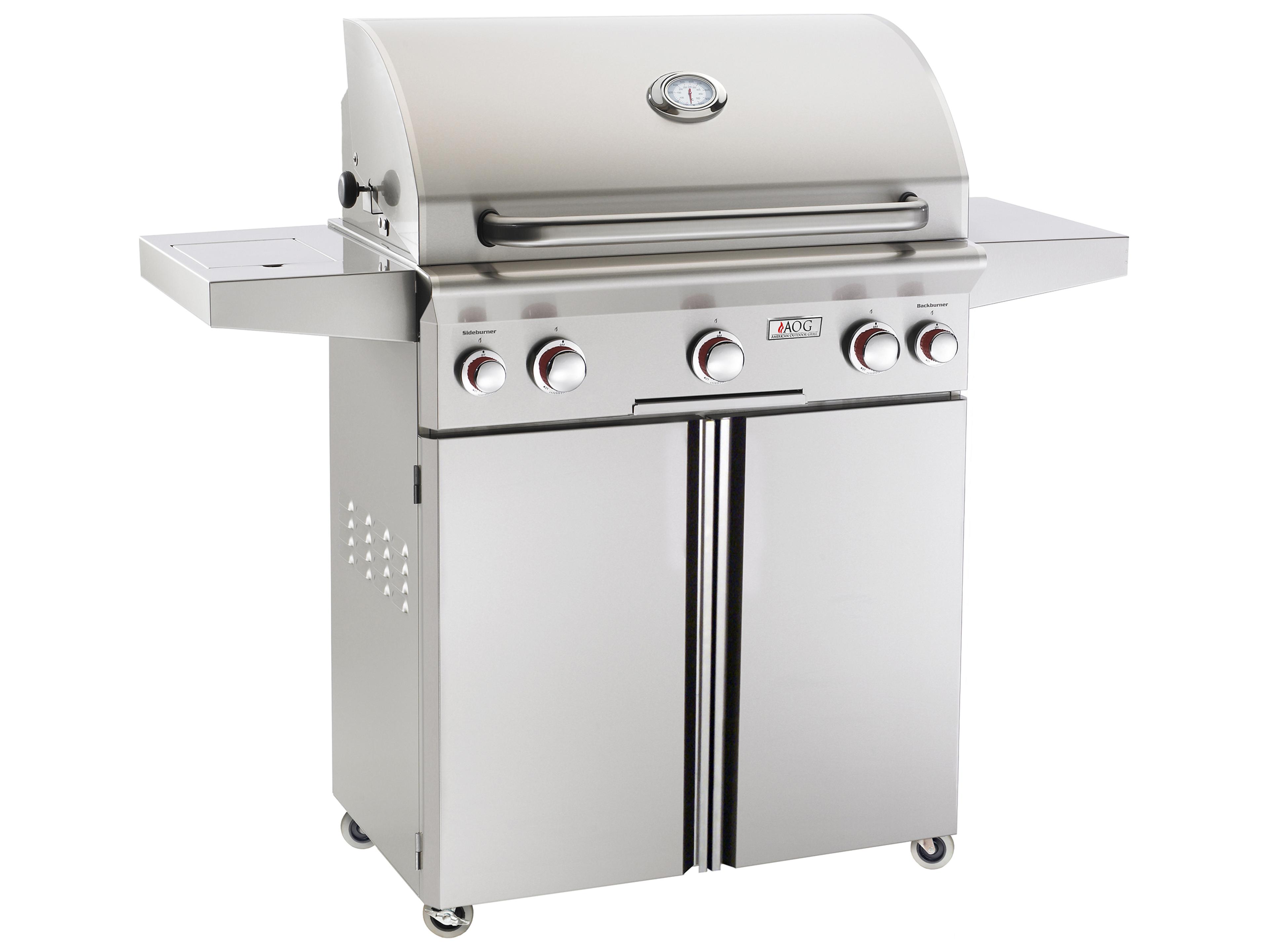 T Series Portable 30'' On Cart BBQ Grill with Rotisserie Back Burner & Side Burner
