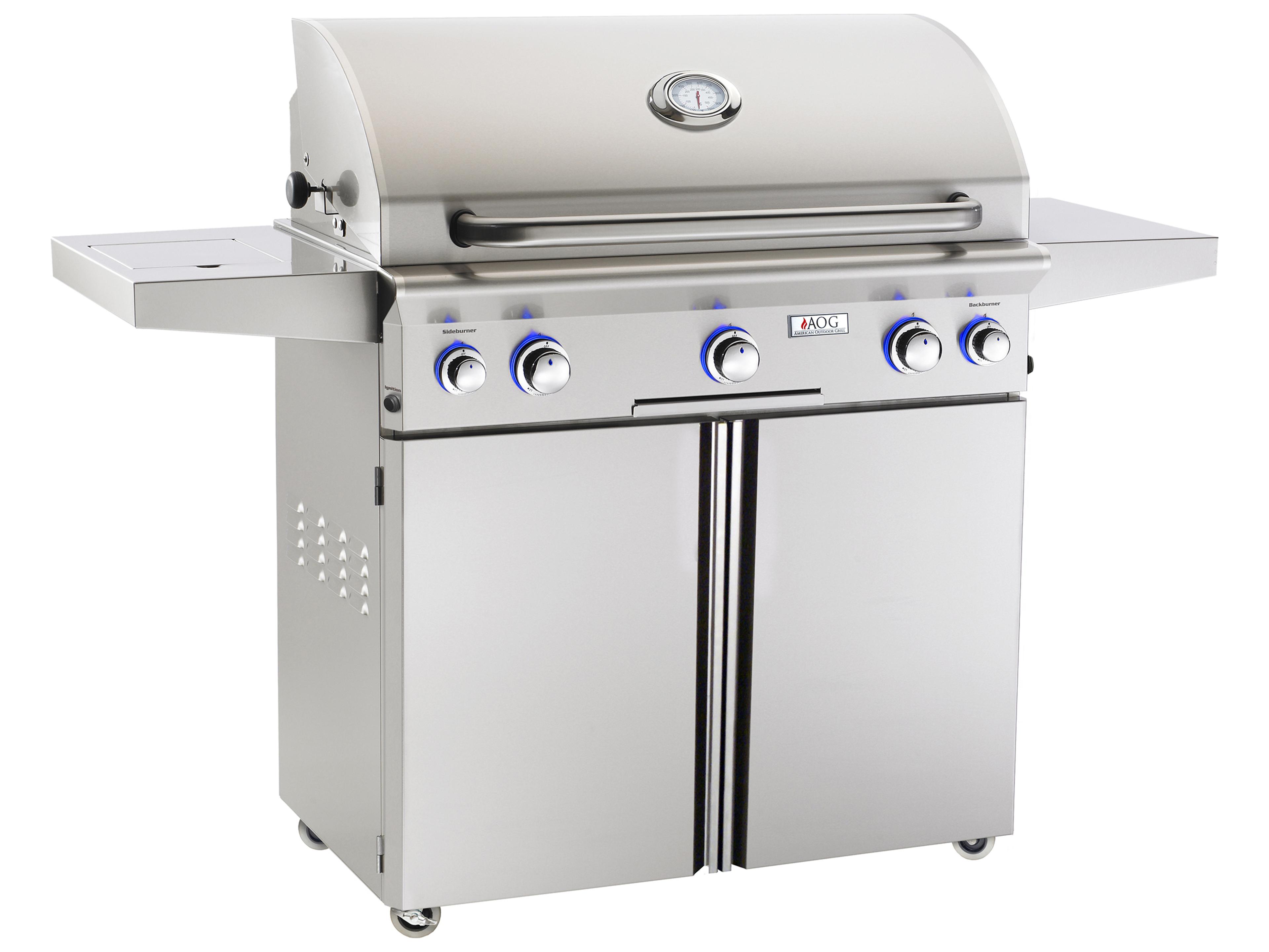 L Series Portable 36'' On Cart BBQ Grill with Rotisserie Back Burner & Side Burner