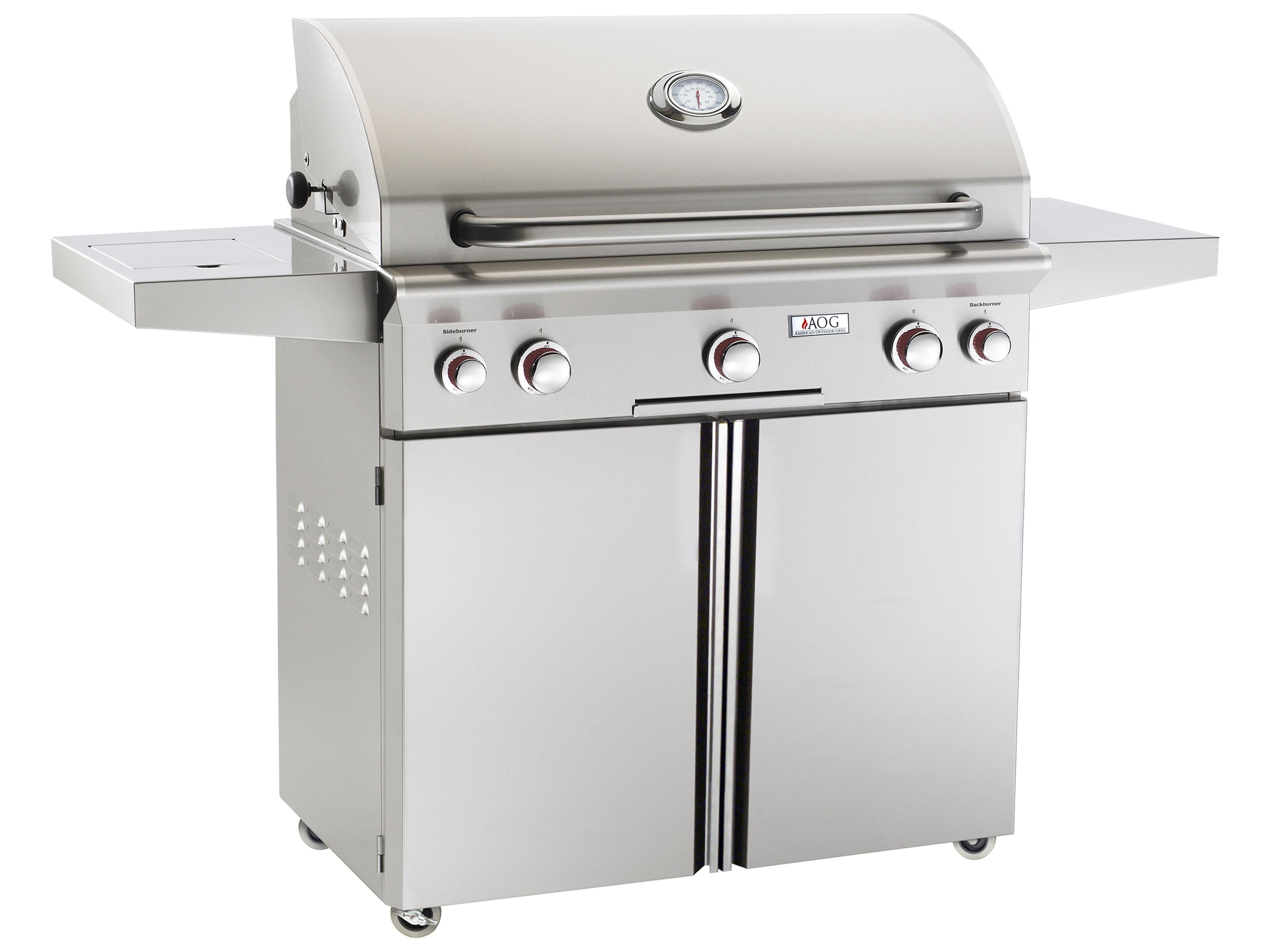 T Series Portable 36'' On Cart BBQ Grill with Rotisserie Back Burner & Side Burner