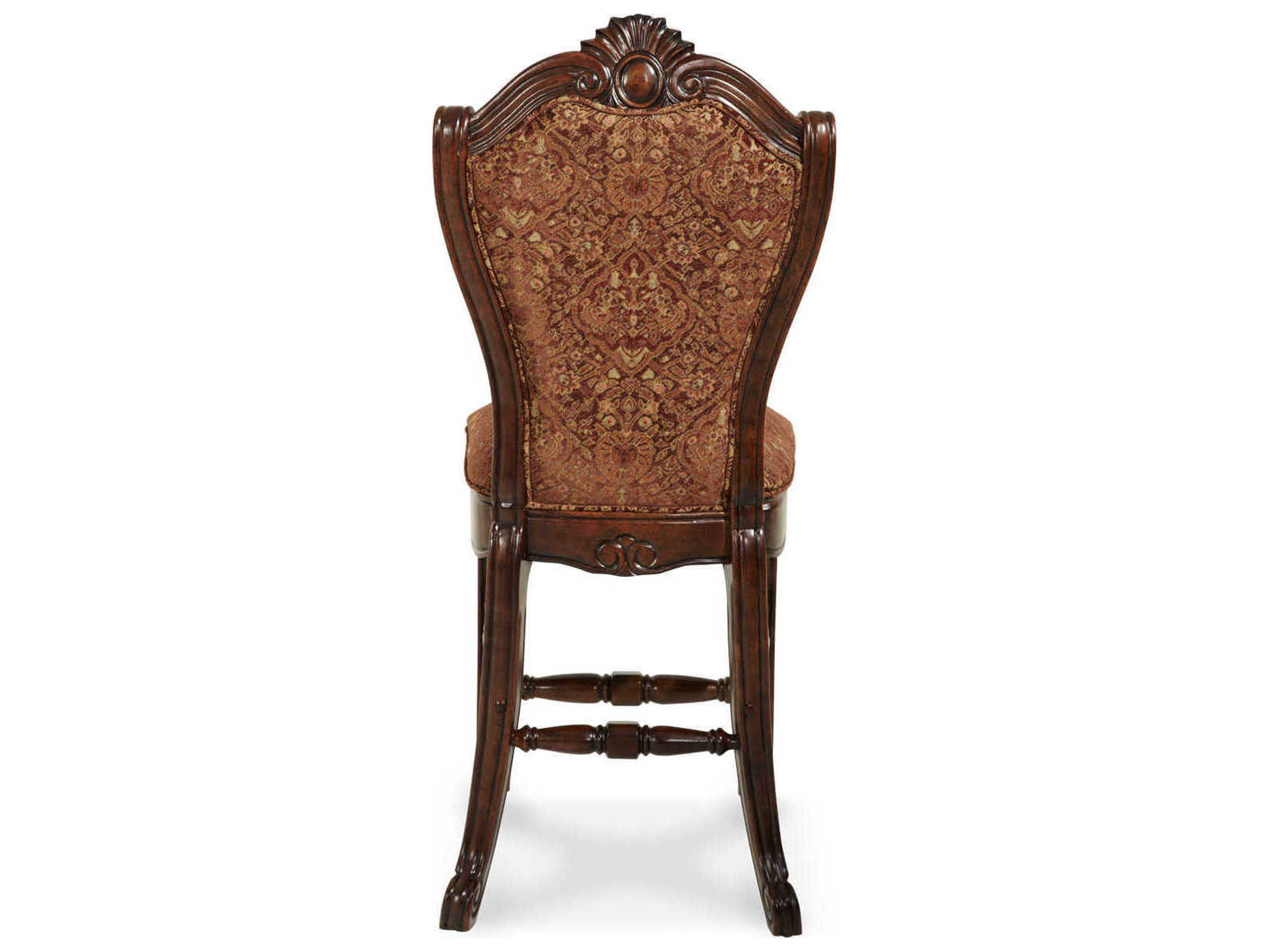 Luxecor Gilded Upholstered Bronze & Gold Vintage Fruitwood Counter Stool