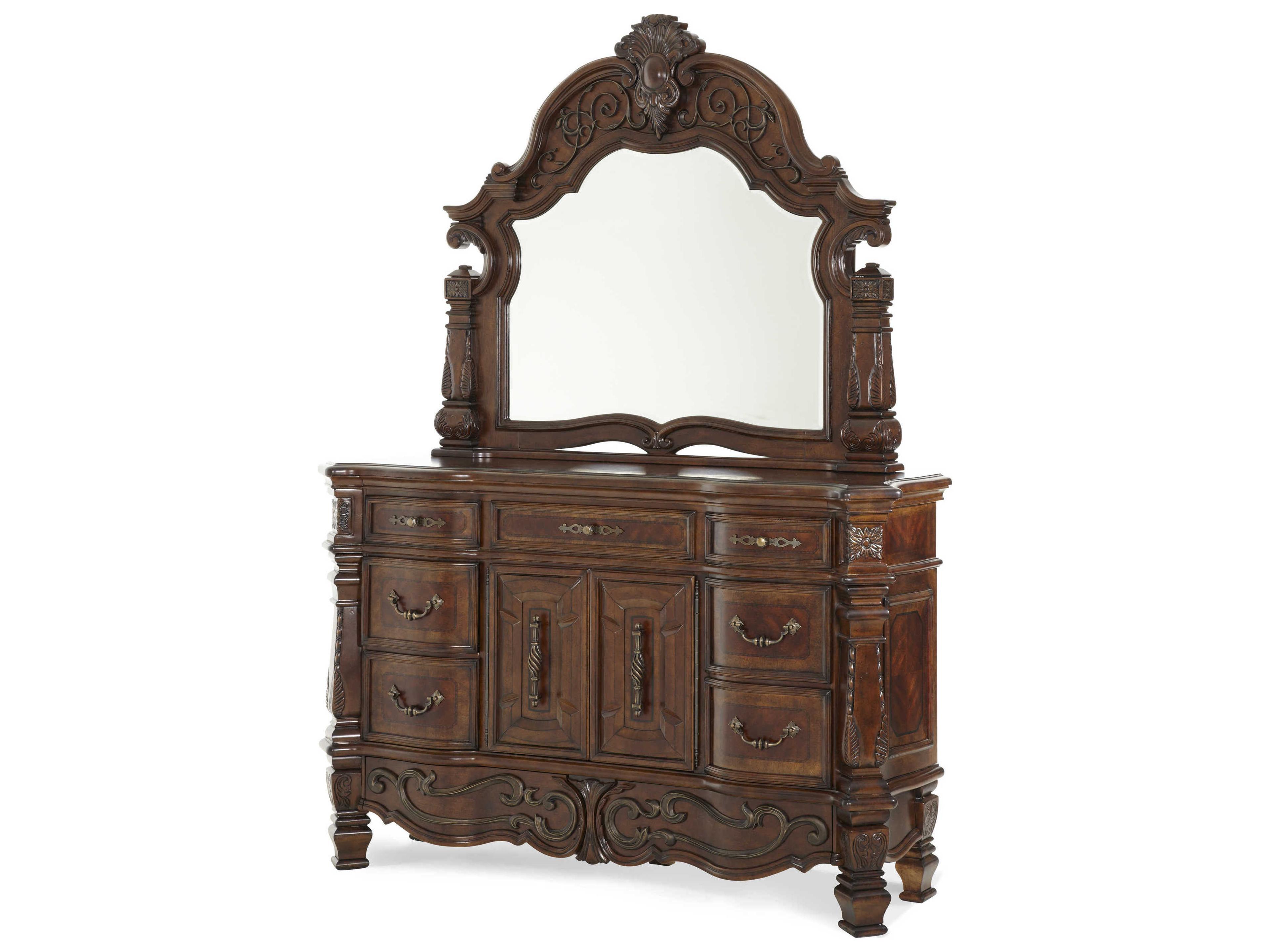 Michael Amini Windsor Court Brown Dresser with Mirror Set
