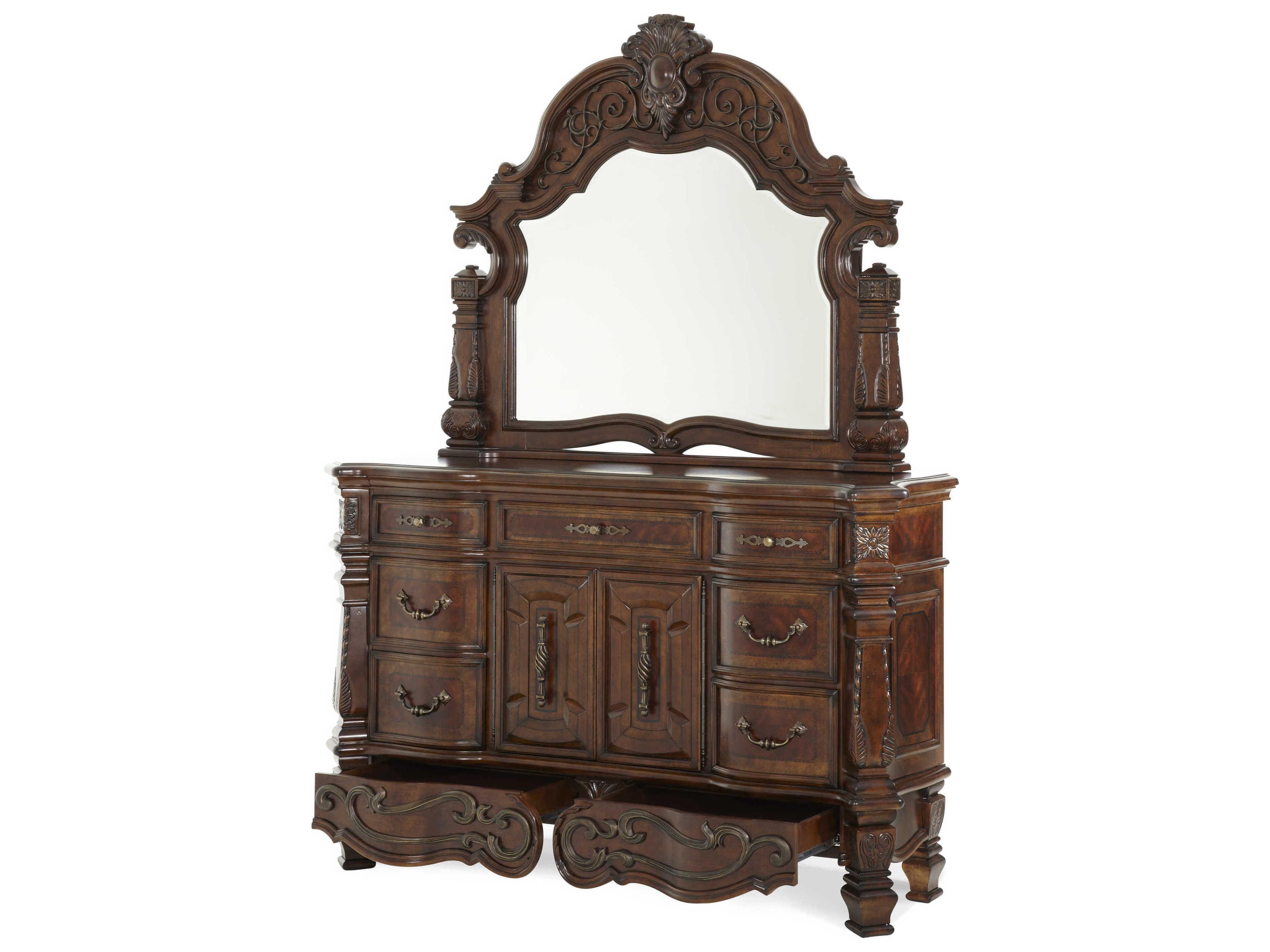 Michael Amini Windsor Court Brown Dresser with Mirror Set
