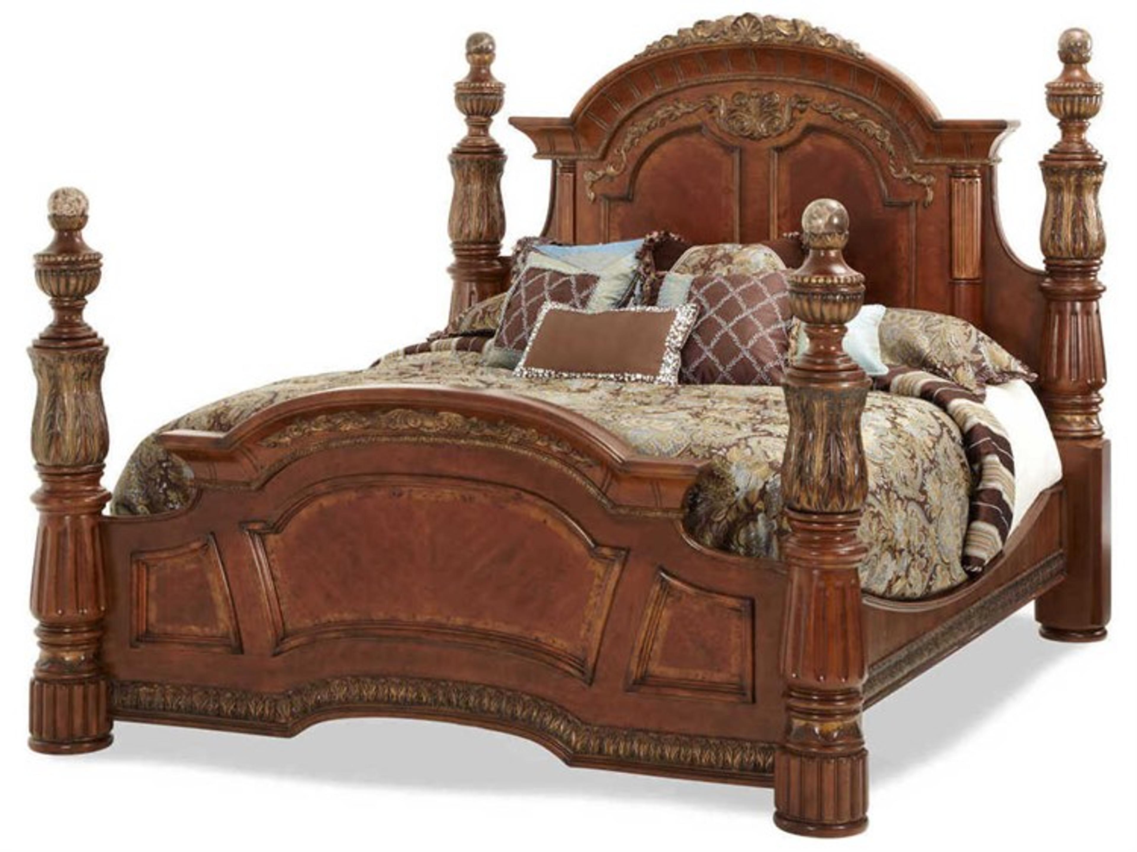 Villa Valencia Brown Poplar Wood King Poster Bed