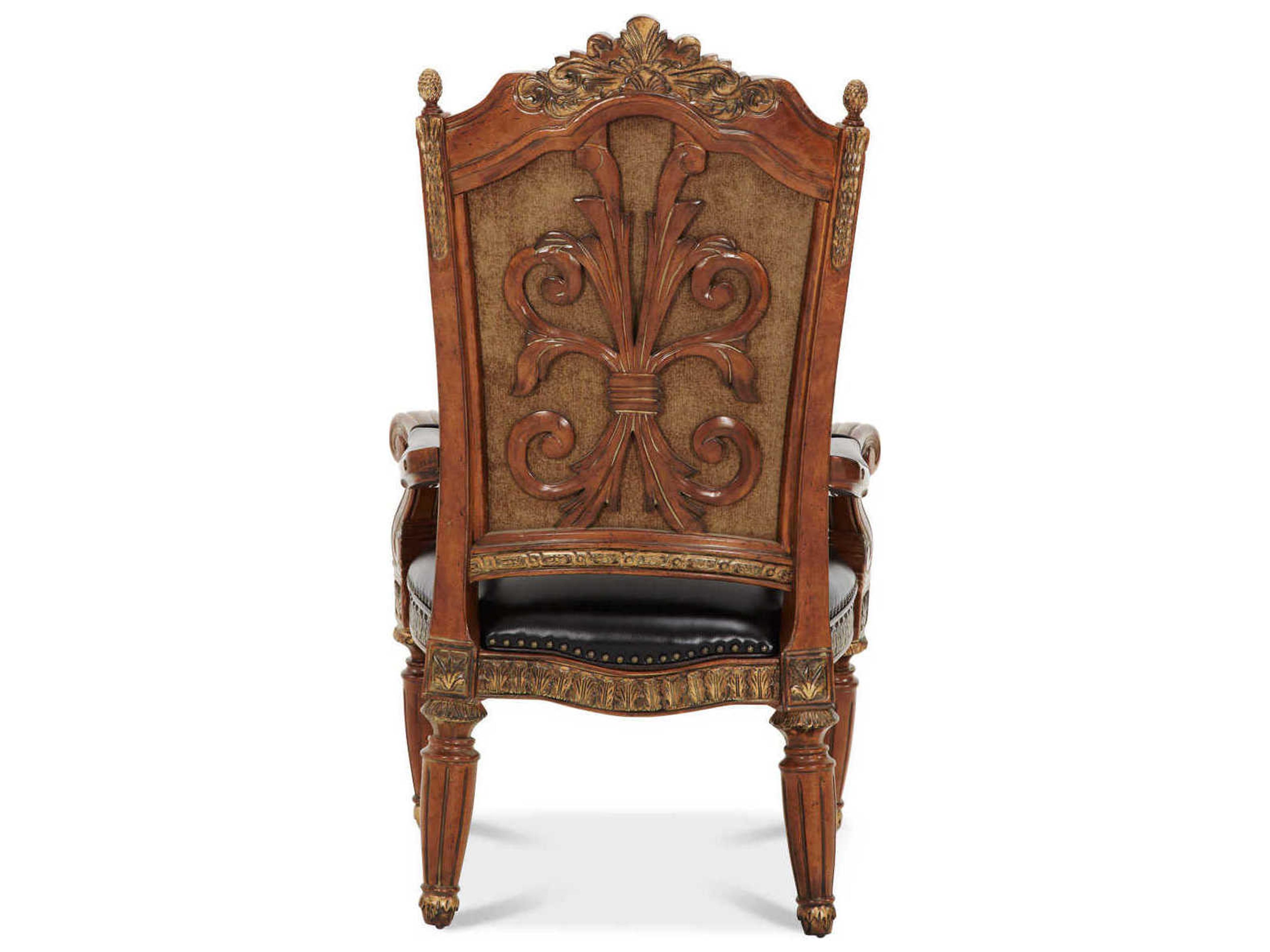 Luxecor Gilded Leather Birch Wood Beige Upholstered Arm Dining Chair