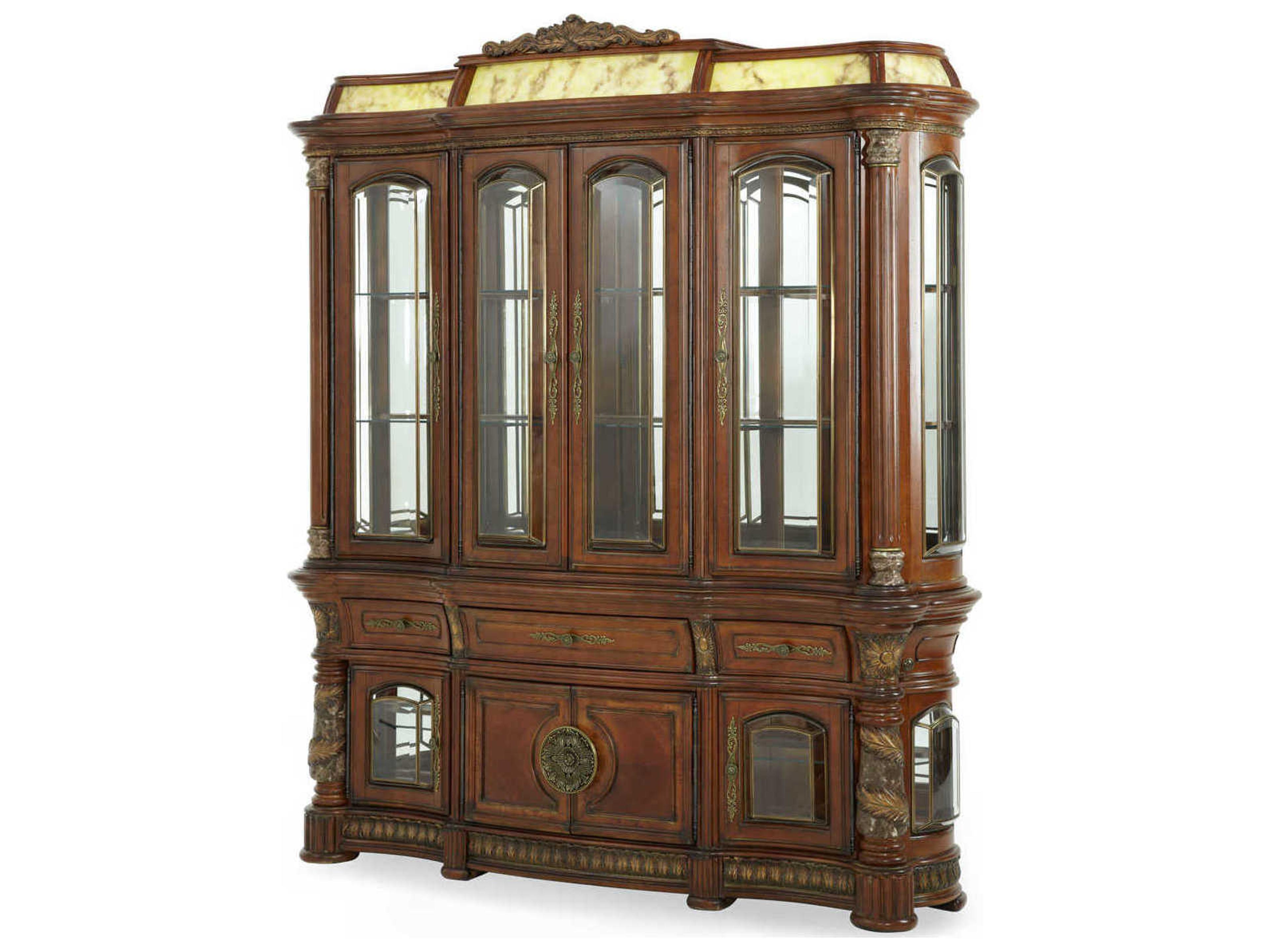 Villa Valencia Birch Wood Classic Chestnut Display Cabinet with Light Top