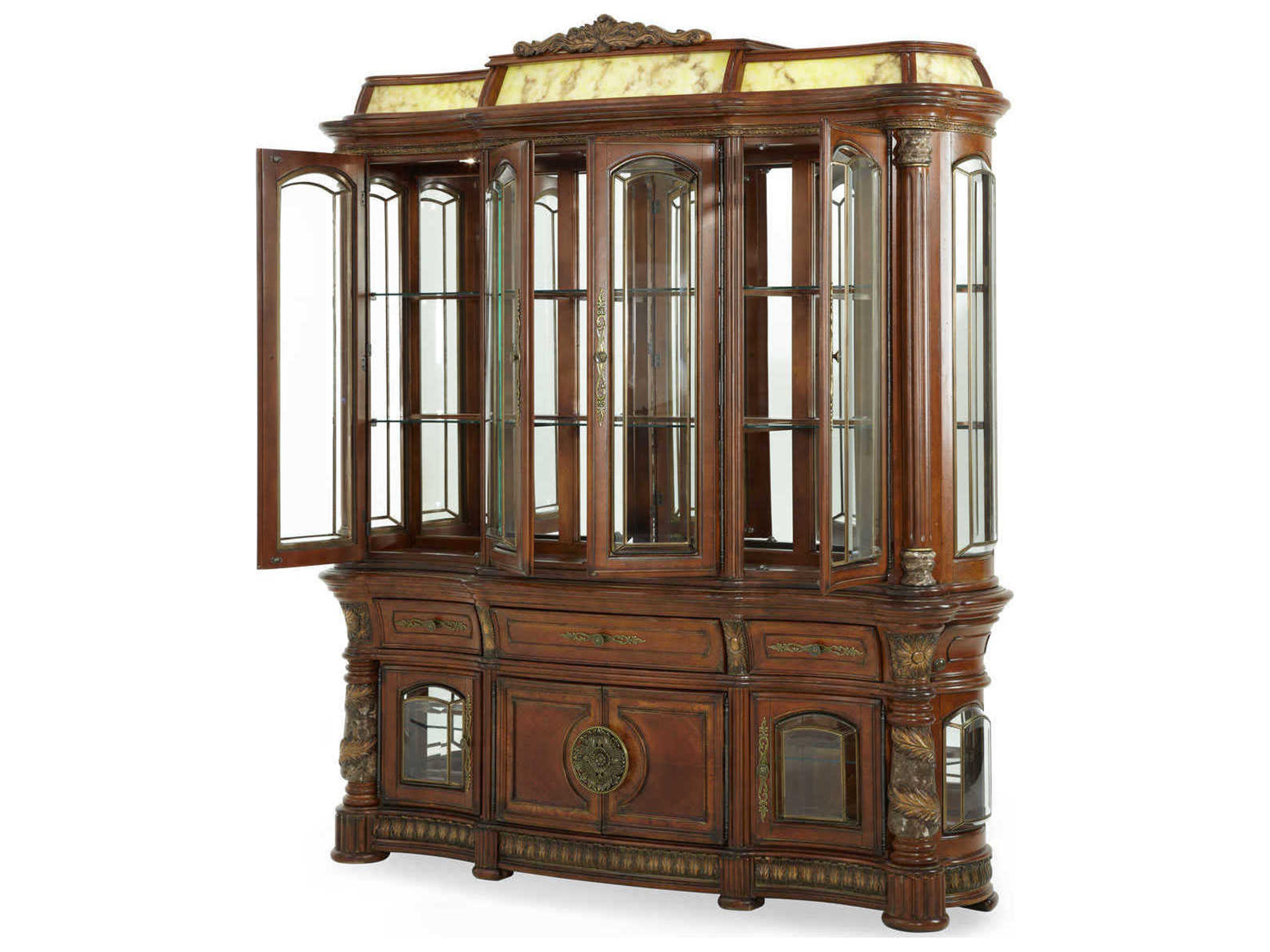 Luxecor Gilded Birch Wood Classic Chestnut Display Cabinet with Light Top
