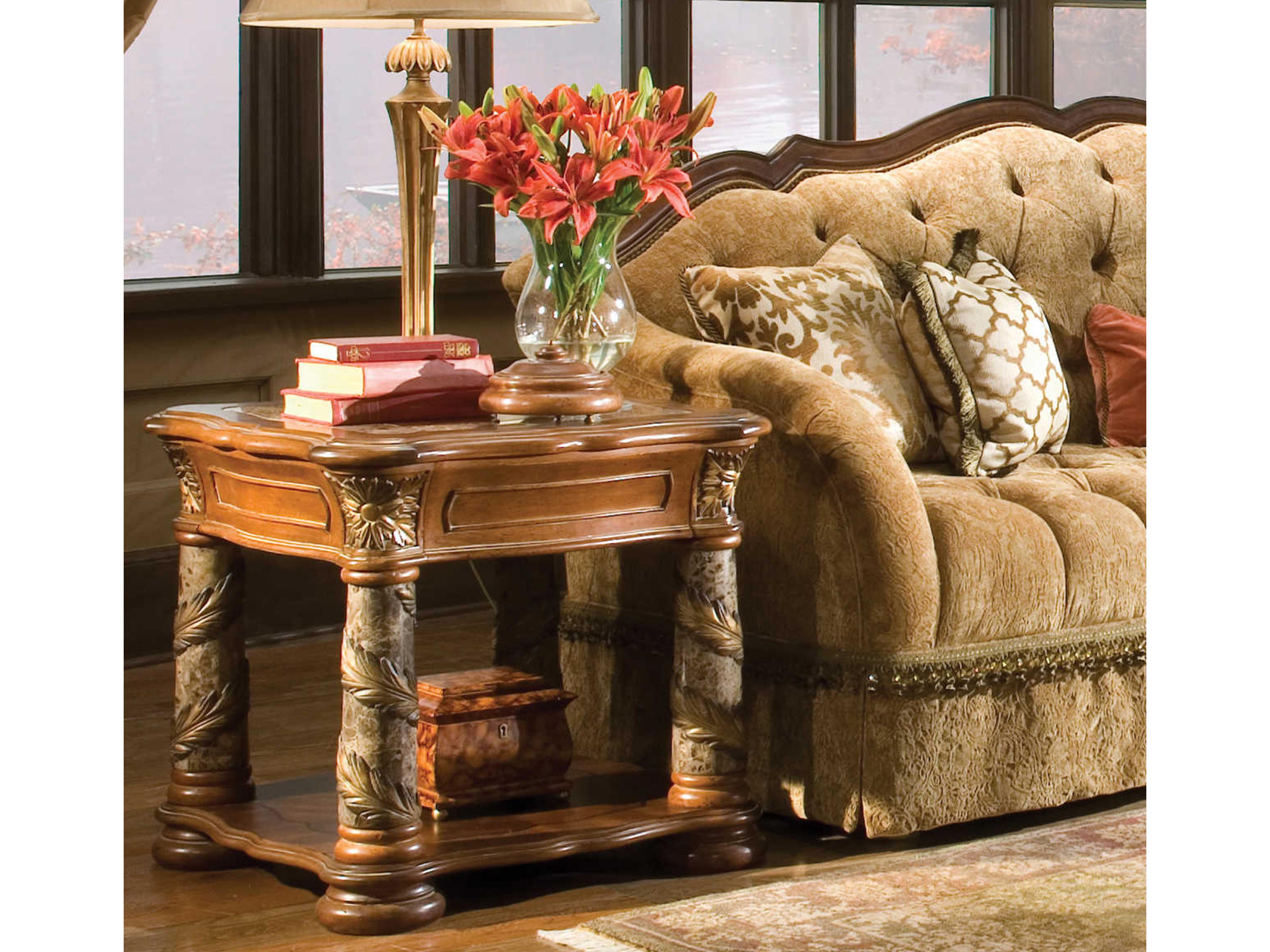 Luxecor Gilded Square Wood Classic Chestnut End Table