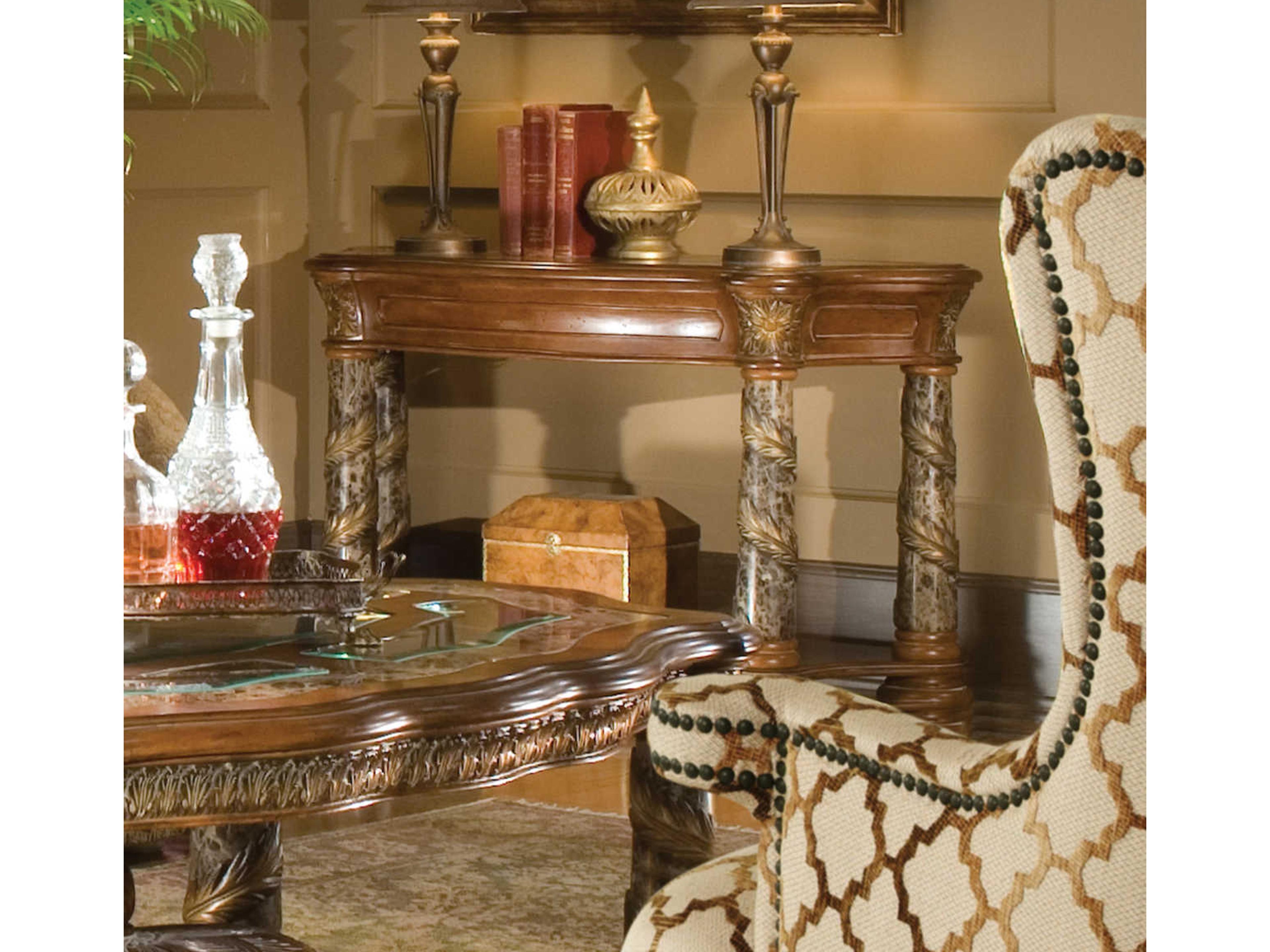 Luxecor Gilded Demilune Wood Classic Chestnut Console Table