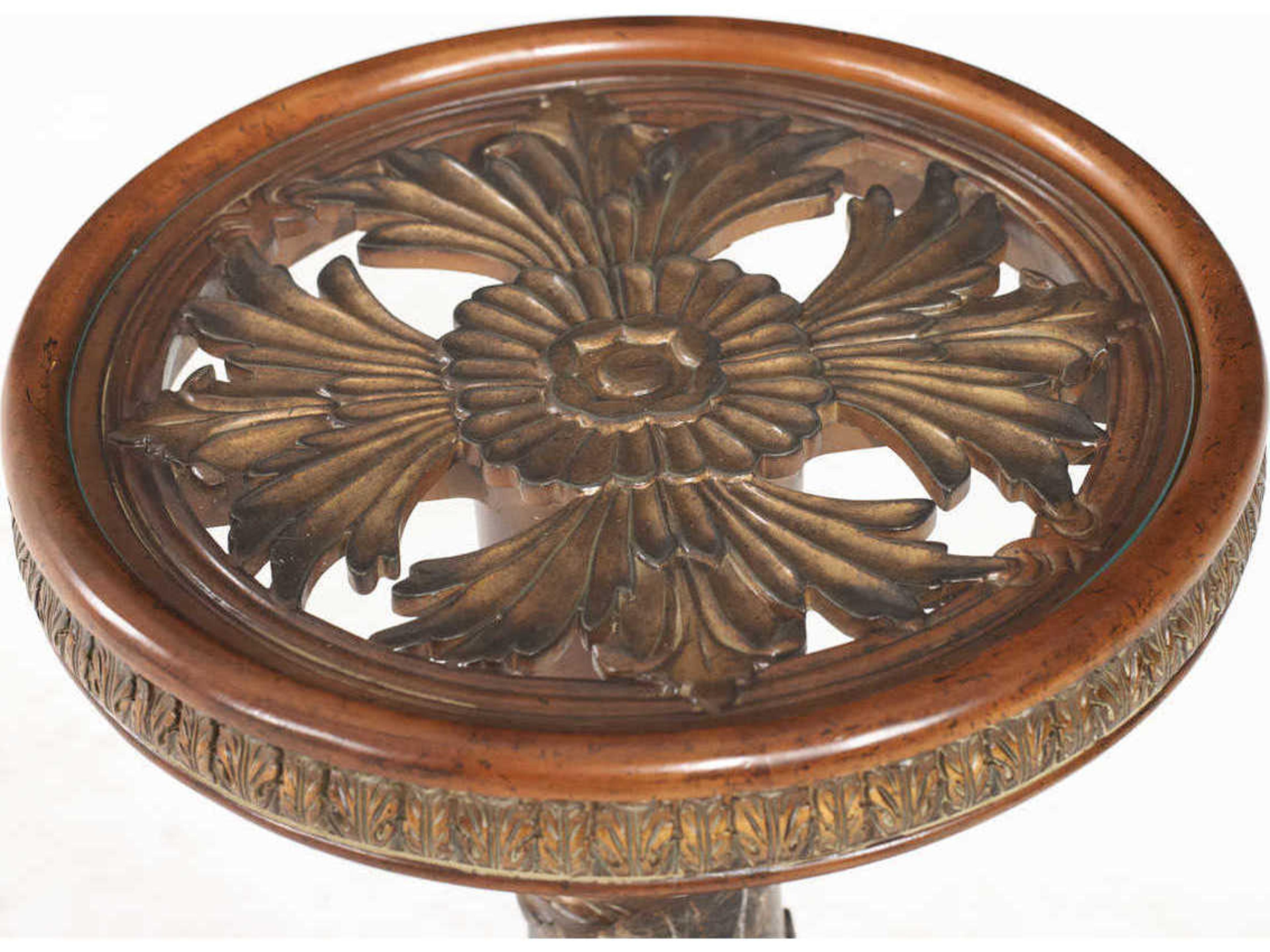 Luxecor Gilded Round Glass Classic Chestnut End Table