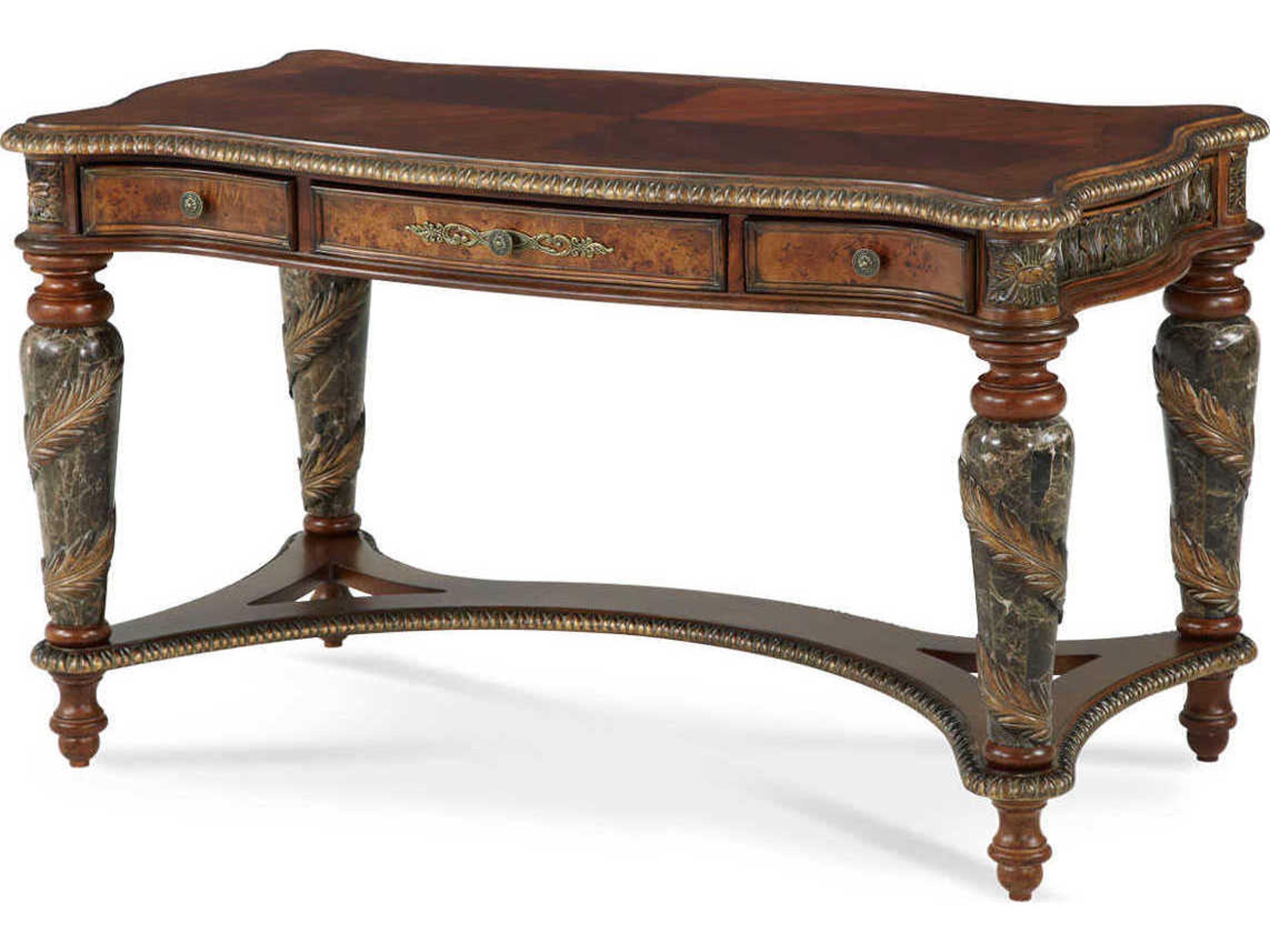 Luxecor Gilded Classic Chestnut Brown Birch Wood Writing Desk
