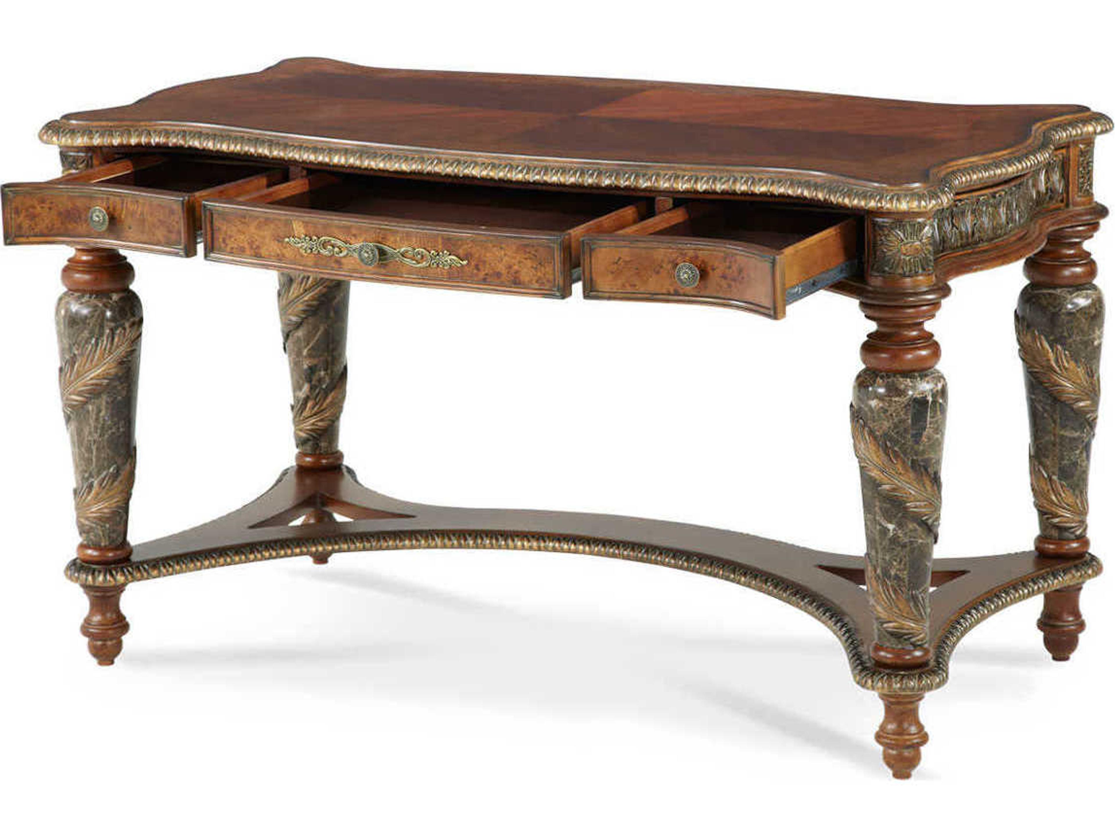 Luxecor Gilded Classic Chestnut Brown Birch Wood Writing Desk
