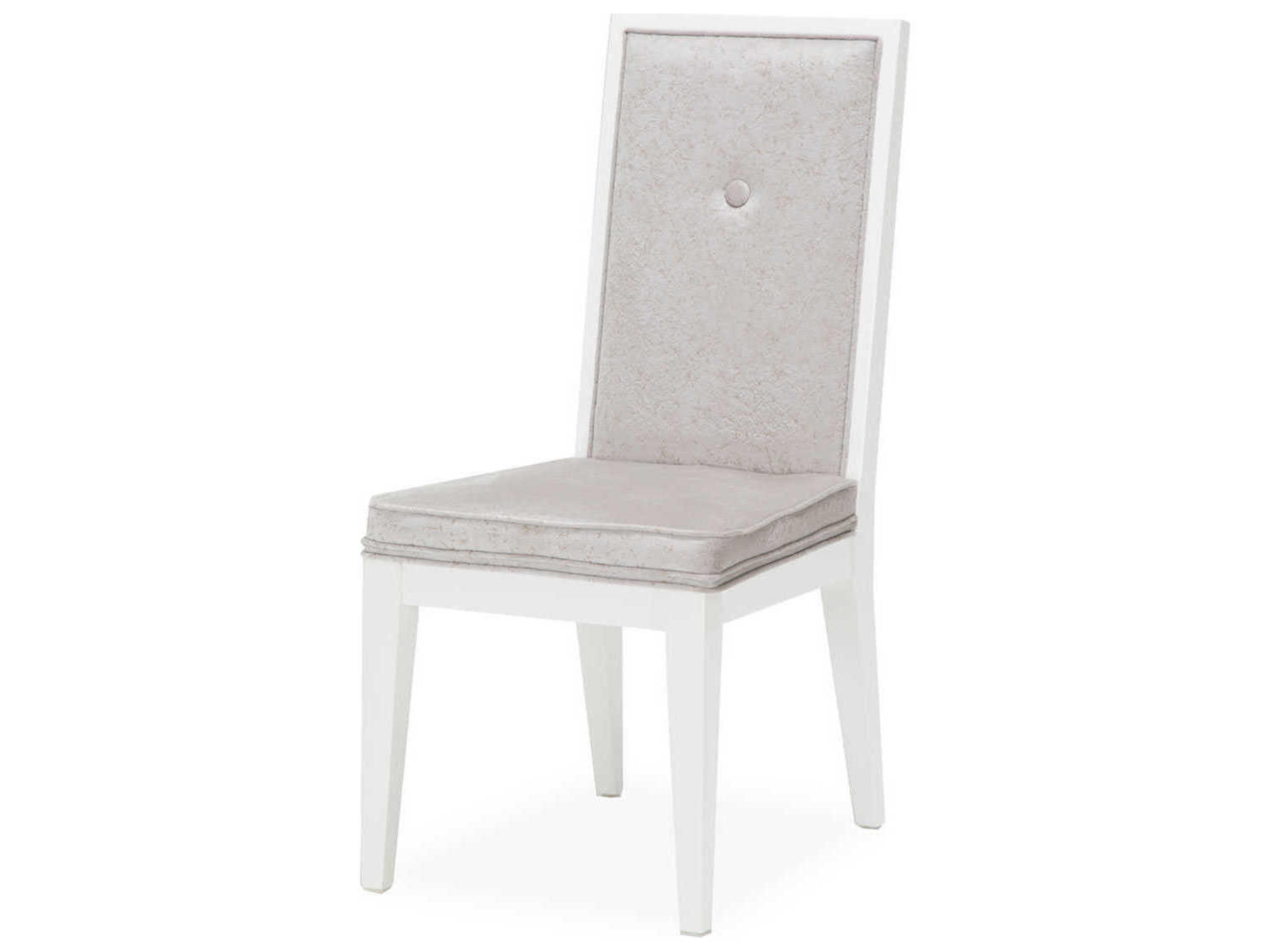 Michael Amini Horizons Leather Hardwood White Upholstered Side Dining Chair