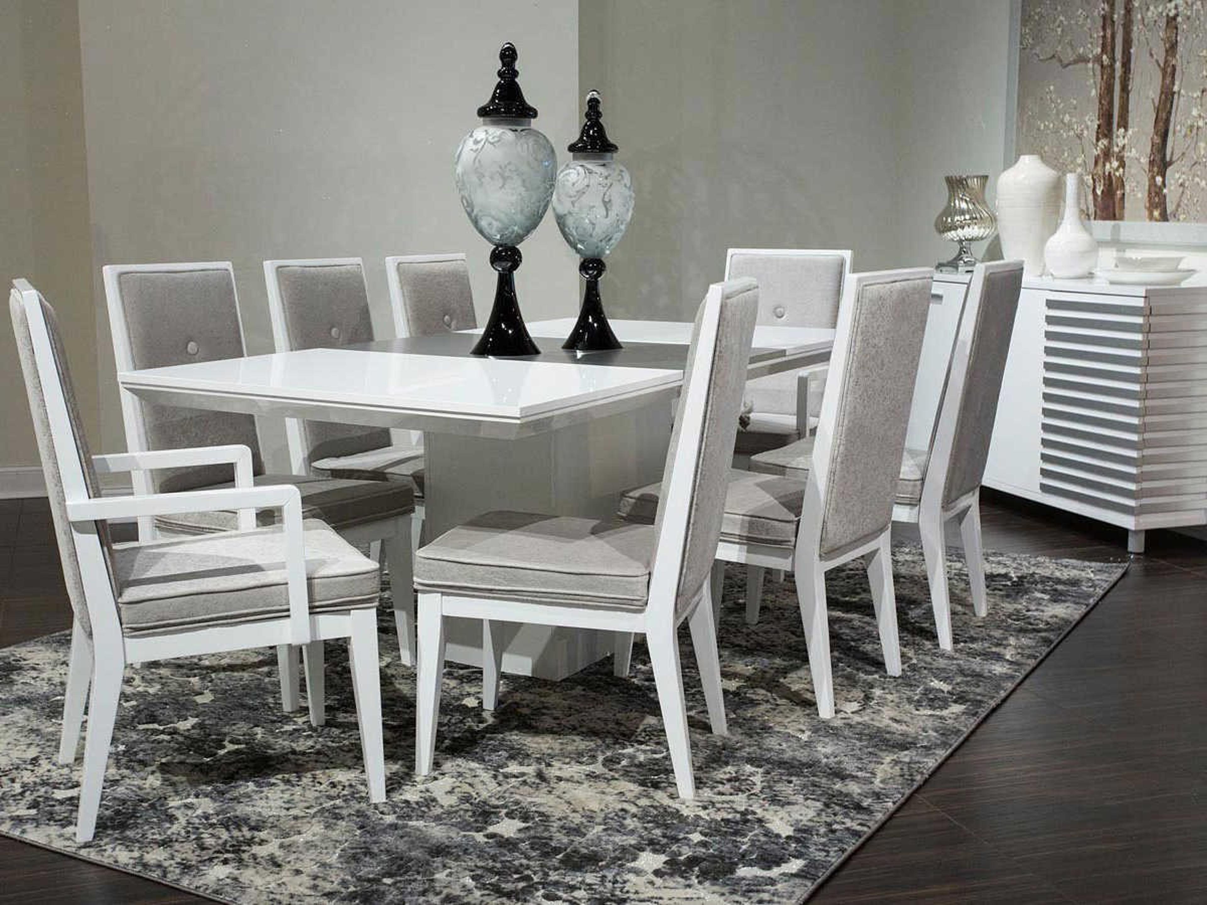 Michael Amini Horizons Leather Hardwood White Upholstered Side Dining Chair
