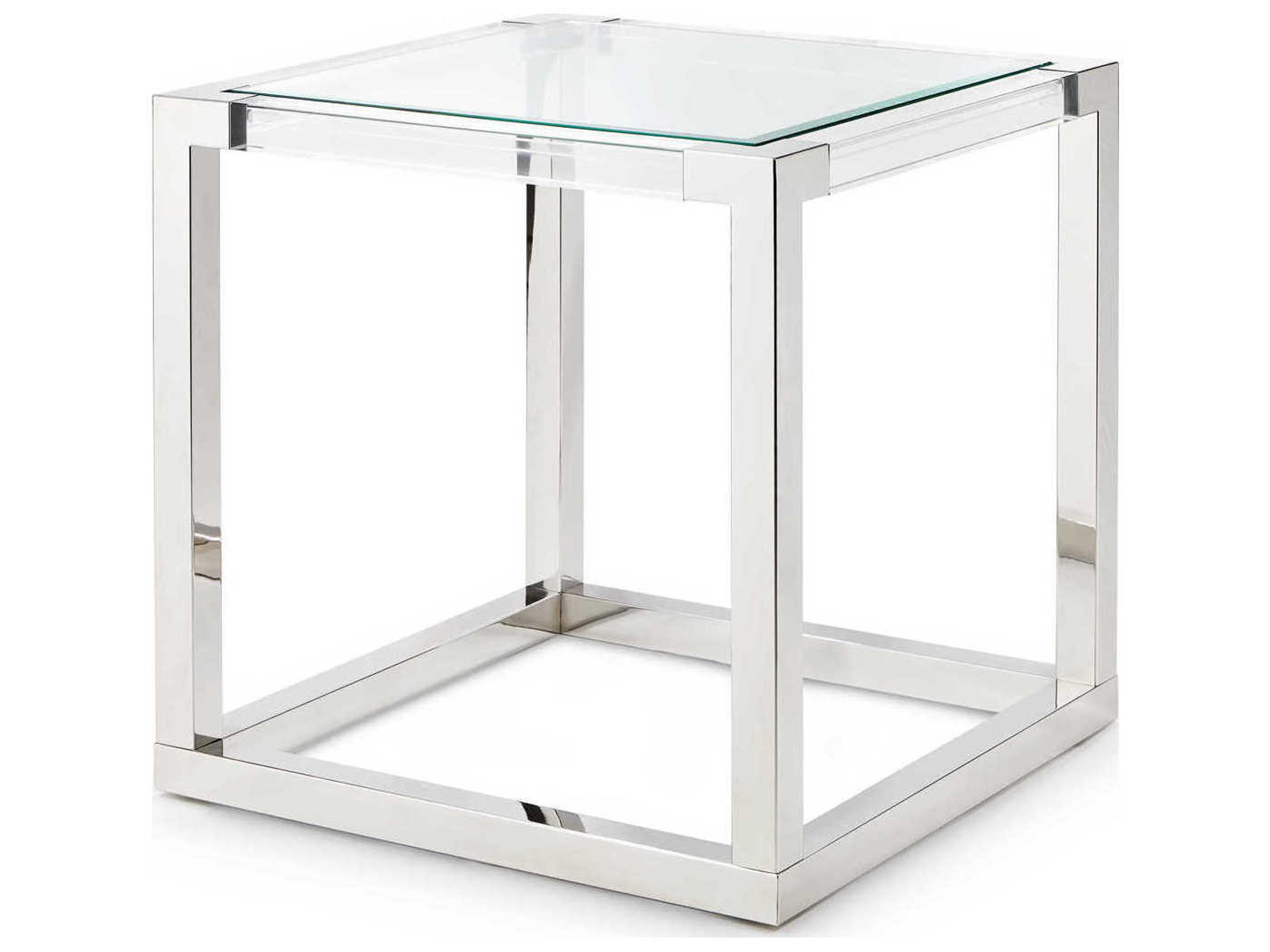 State St Square Glass Stainless Steel End Table