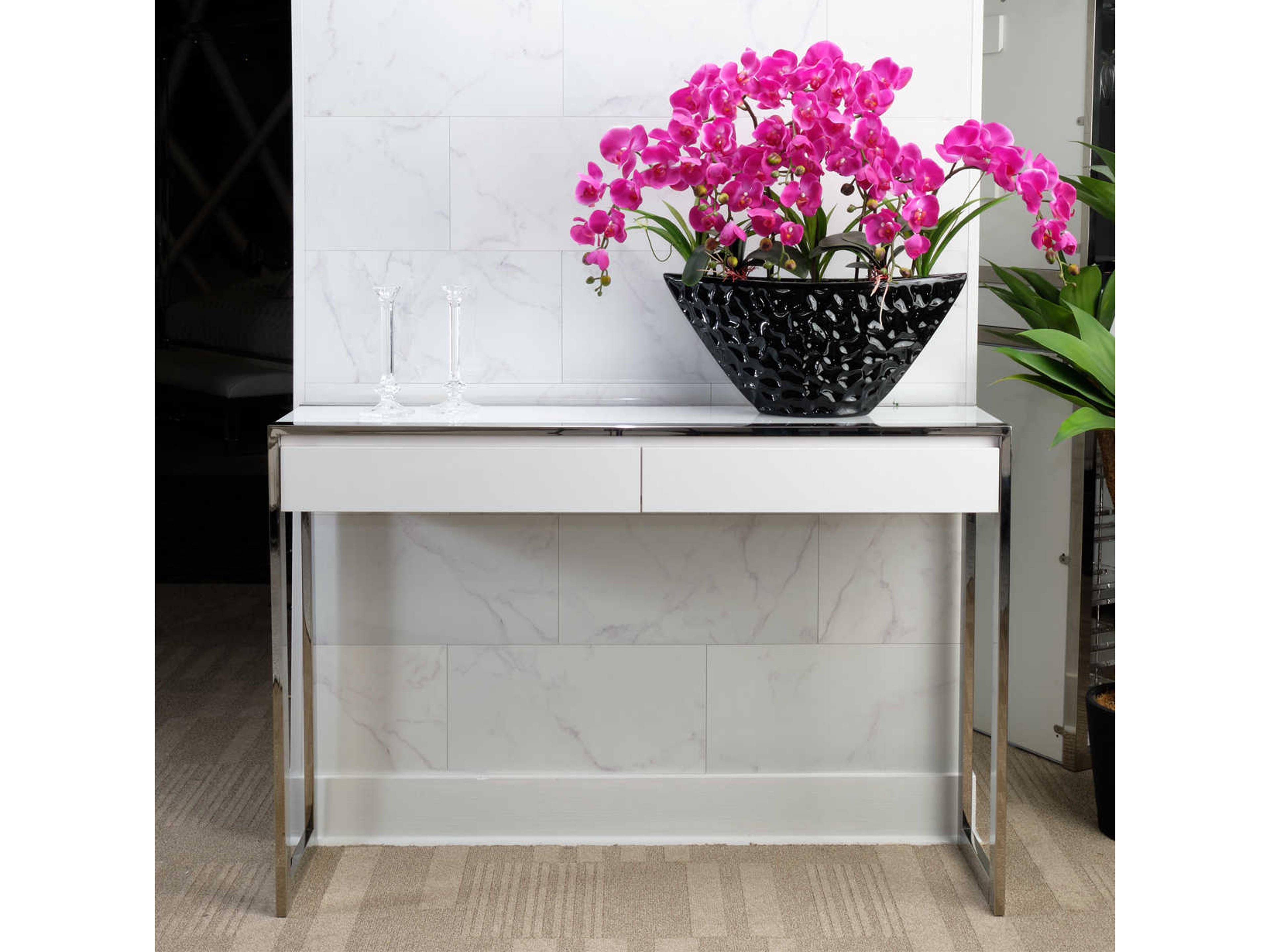 Luxecor Gilded Rectangular Wood Glossy White Console Table