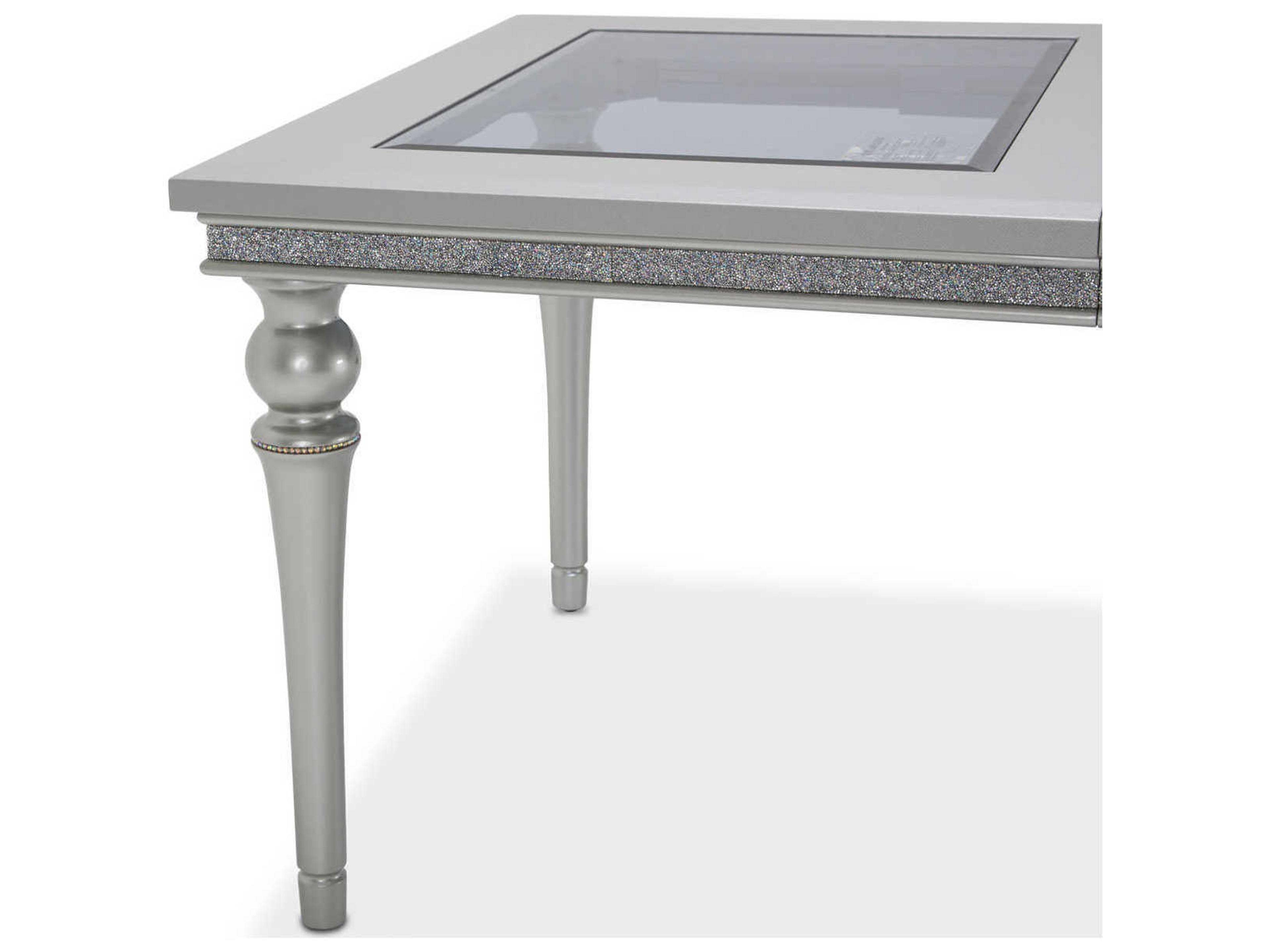 Michael Amini Melrose Plaza Rectangular Glass Dove Dining Table