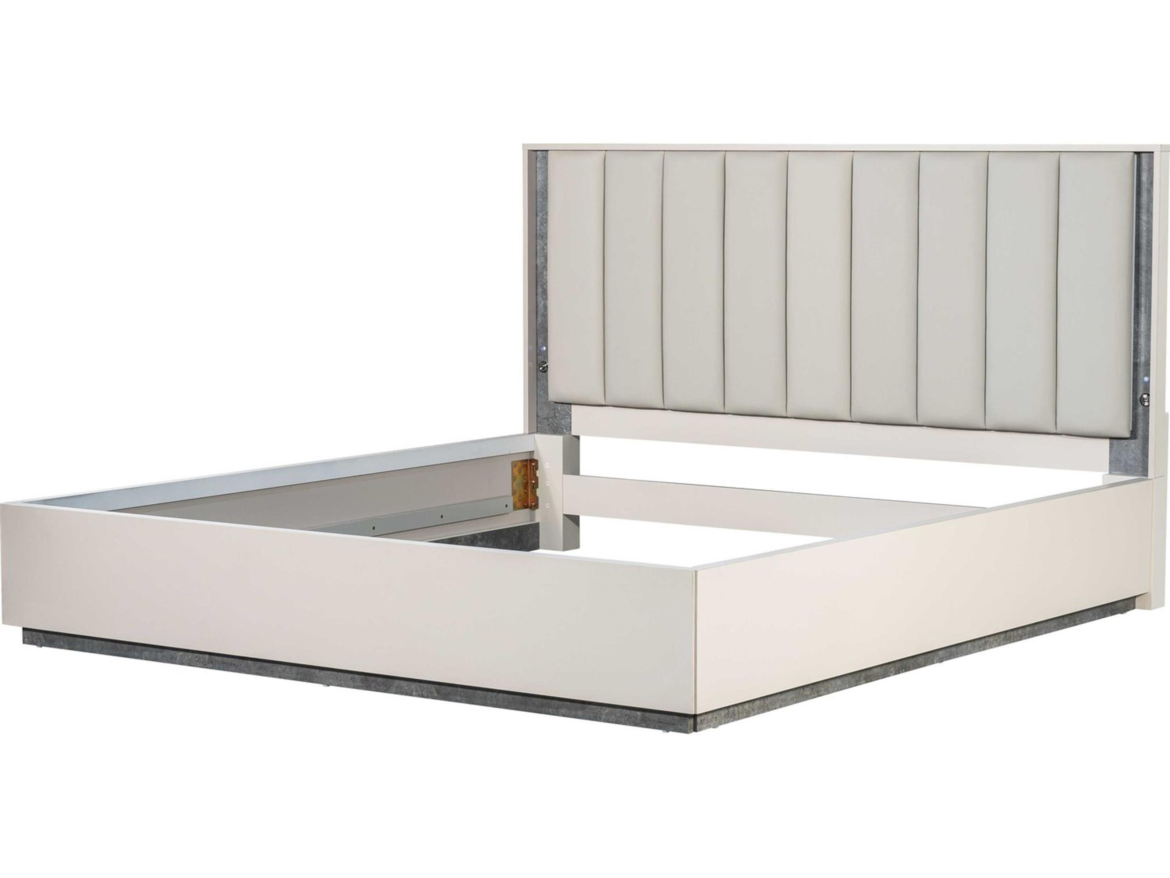 Pavira Stone White Upholstered King Platform Bed