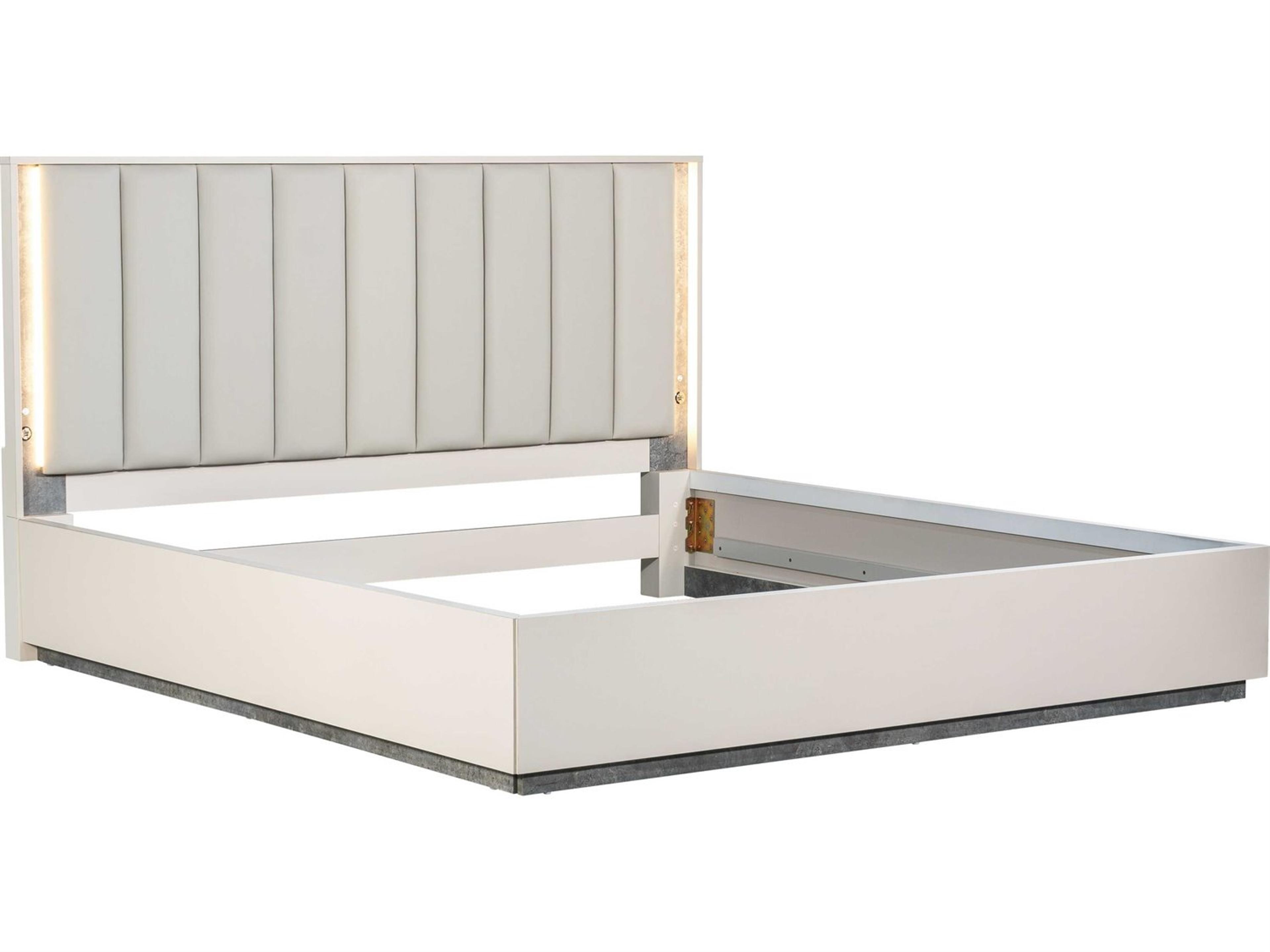 Luxecor Gilded Stone White Upholstered King Platform Bed