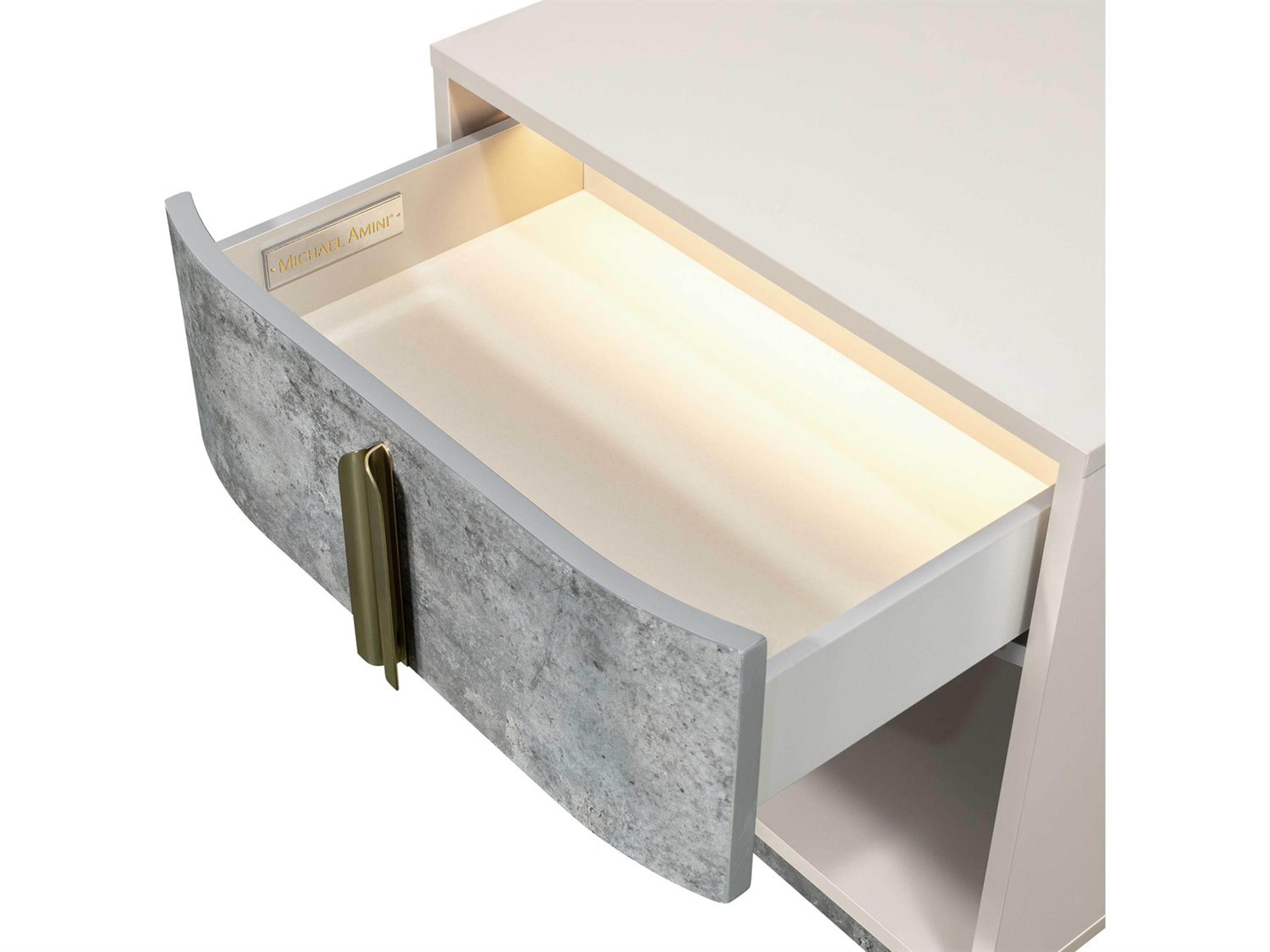 Luxecor Gilded 1-Drawer Gray Nightstand