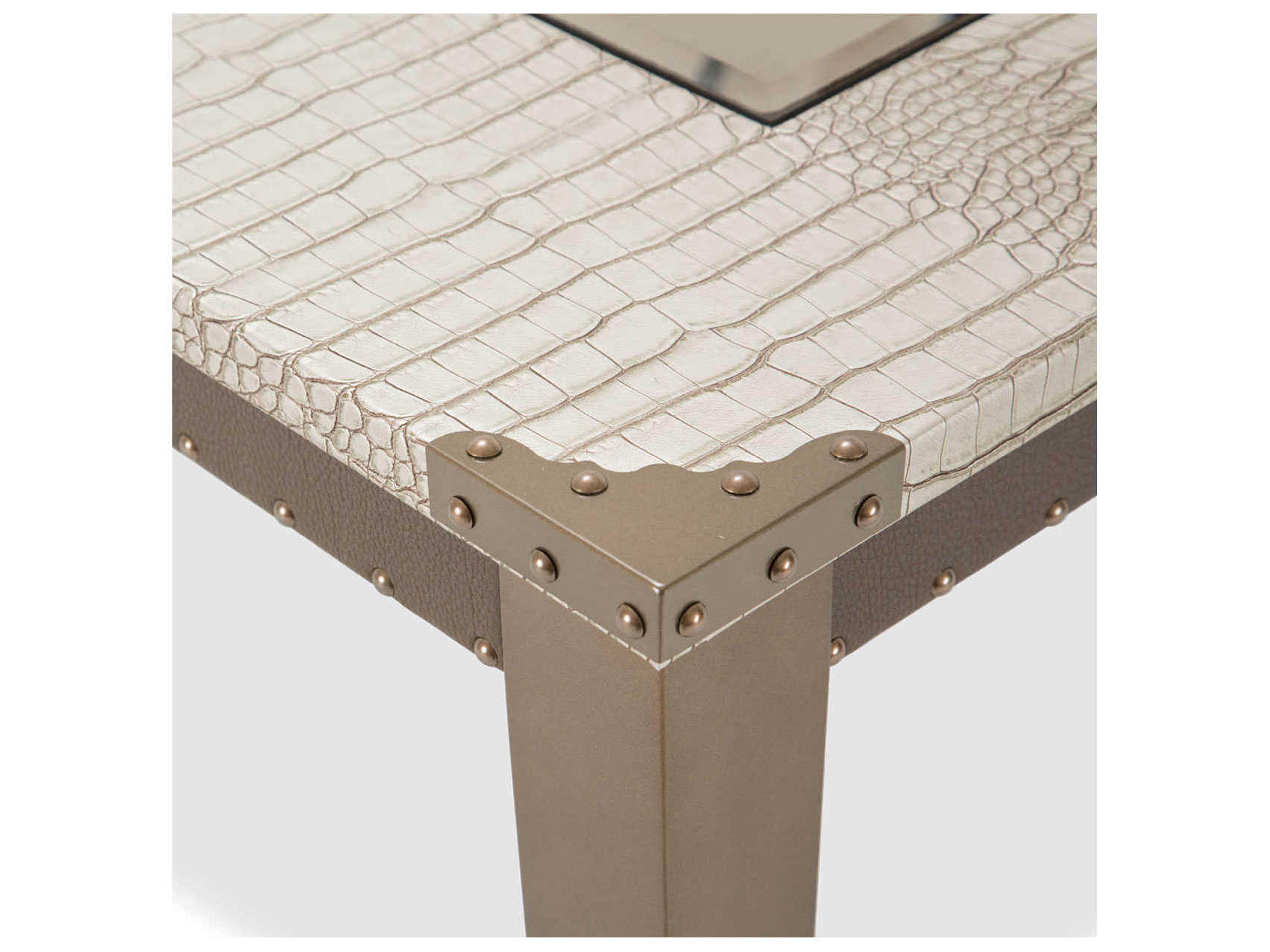 Luxecor Gilded Rectangular Faux Leather Amazon Tan Gator Vinyl Dining Table