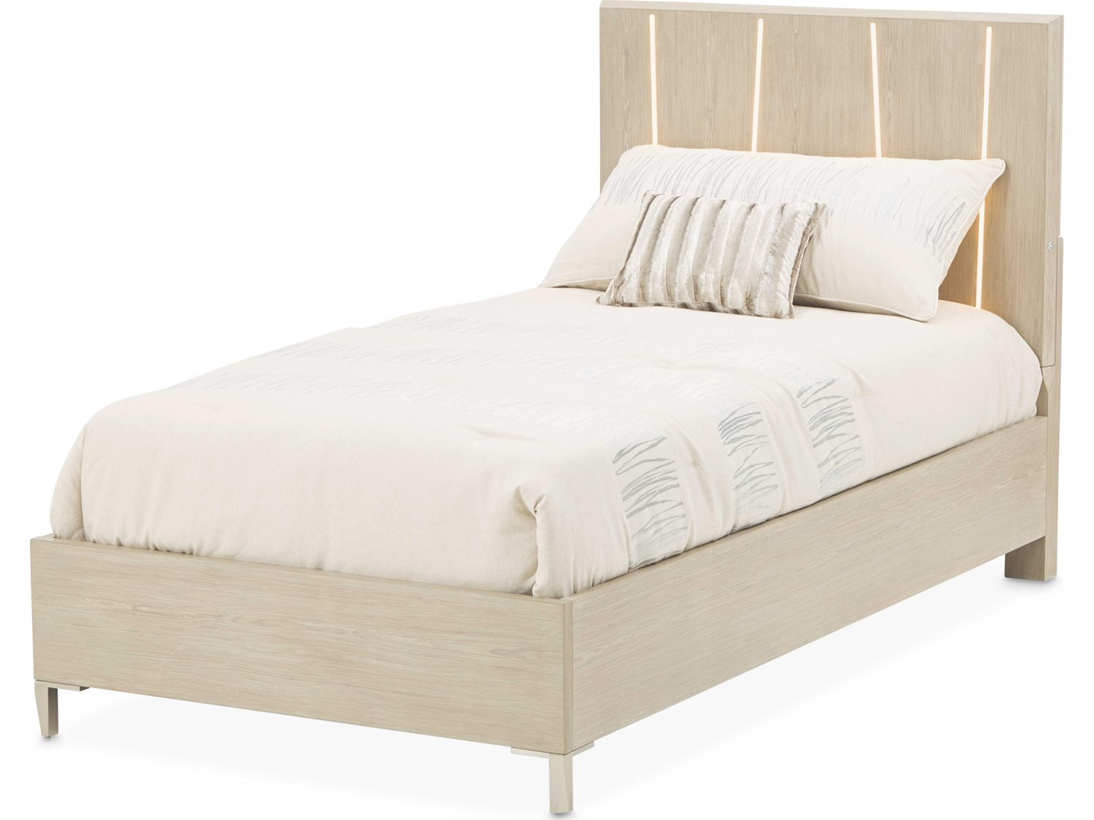 Lotus Bay Sand Beige Rubberwood Wood Twin Platform Bed