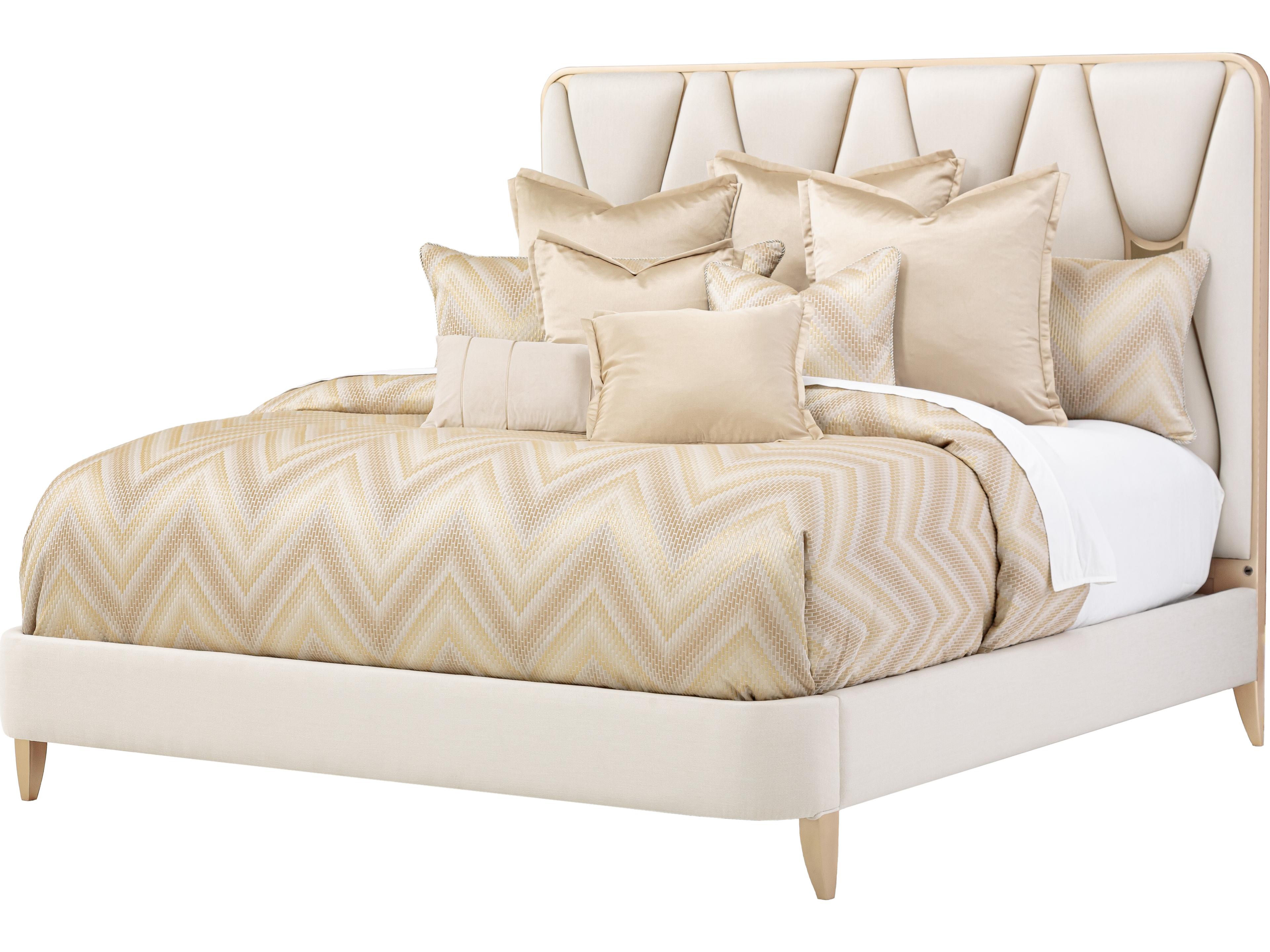 La Rachelle Eastern King Upholstered Panel Bed in Medium Champagne