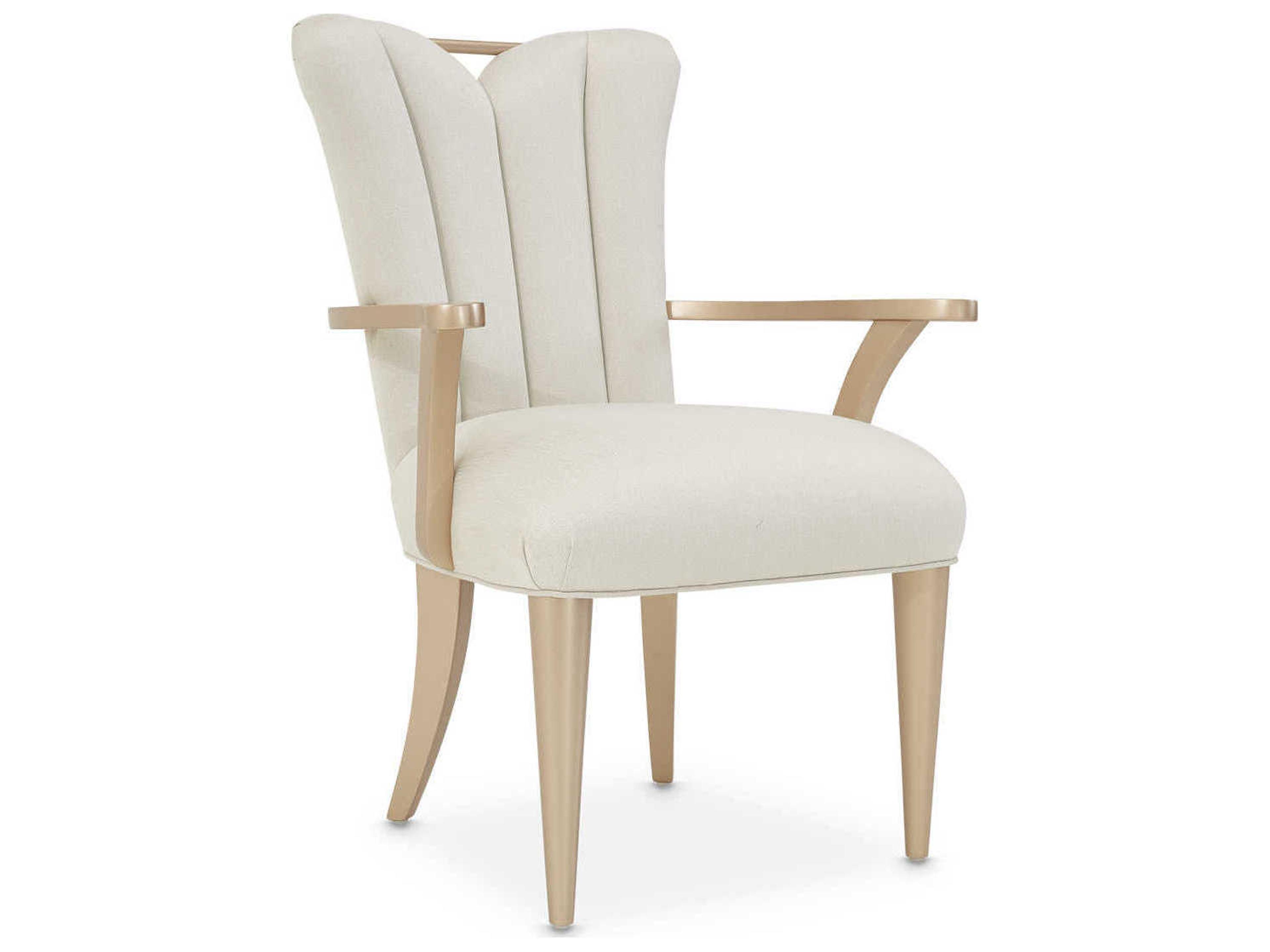 Luxecor Gilded White Upholstered Arm Dining Chair
