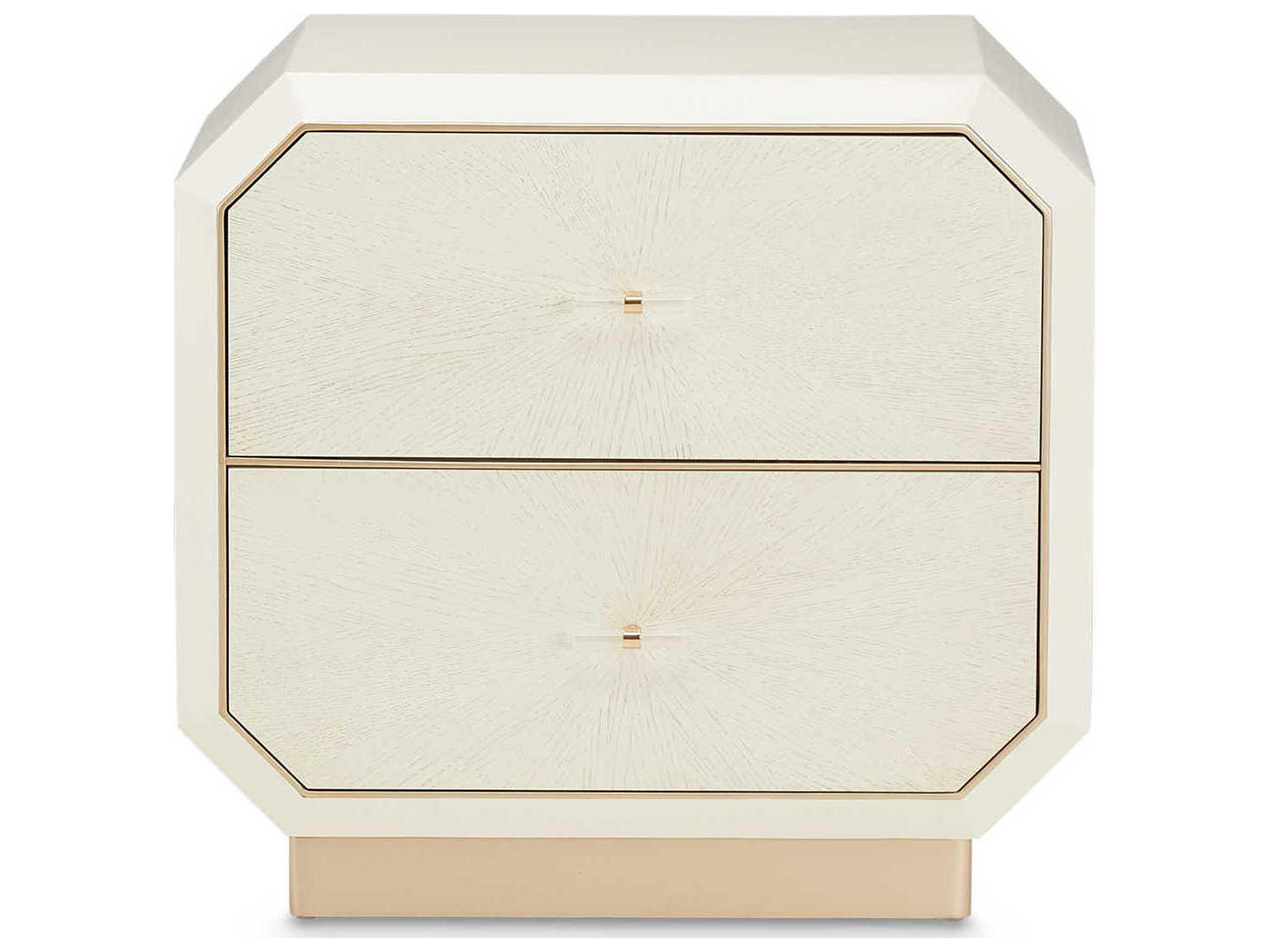 Luxecor Gilded 2-Drawers White Birch Wood Nightstand