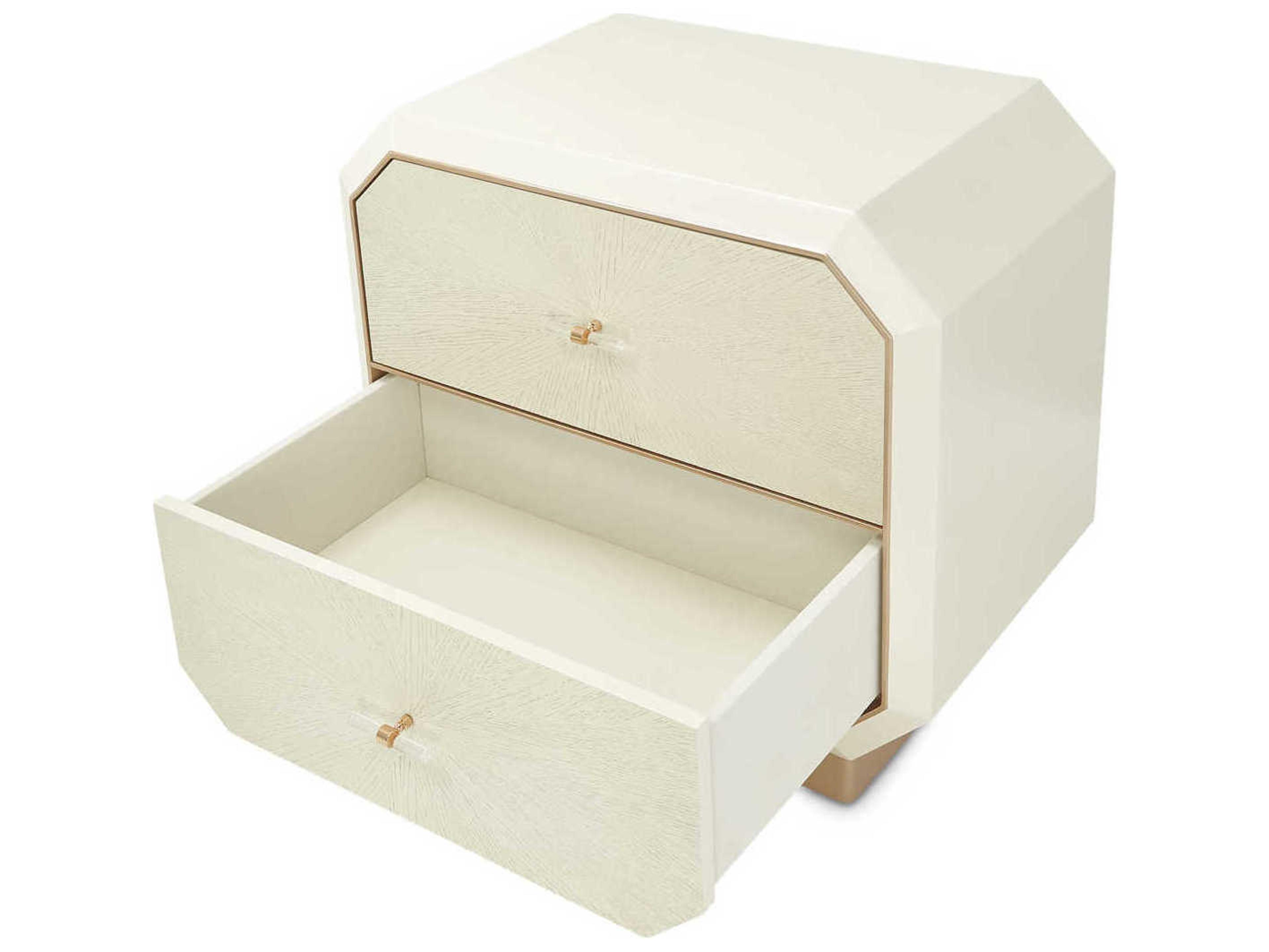 Luxecor Gilded 2-Drawers White Birch Wood Nightstand