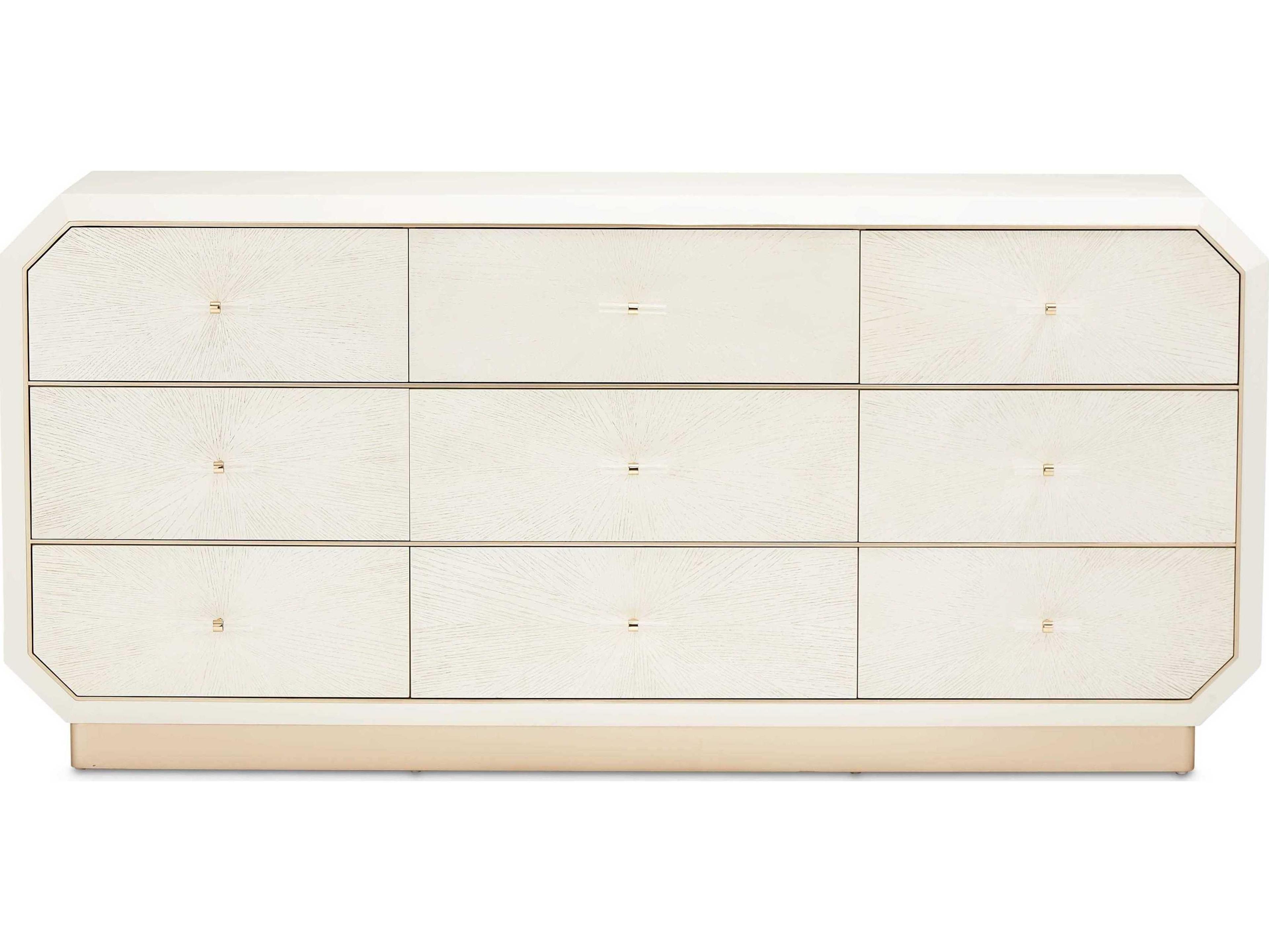 Luxecor Gilded 9-Drawers White Birch Wood Triple Dresser
