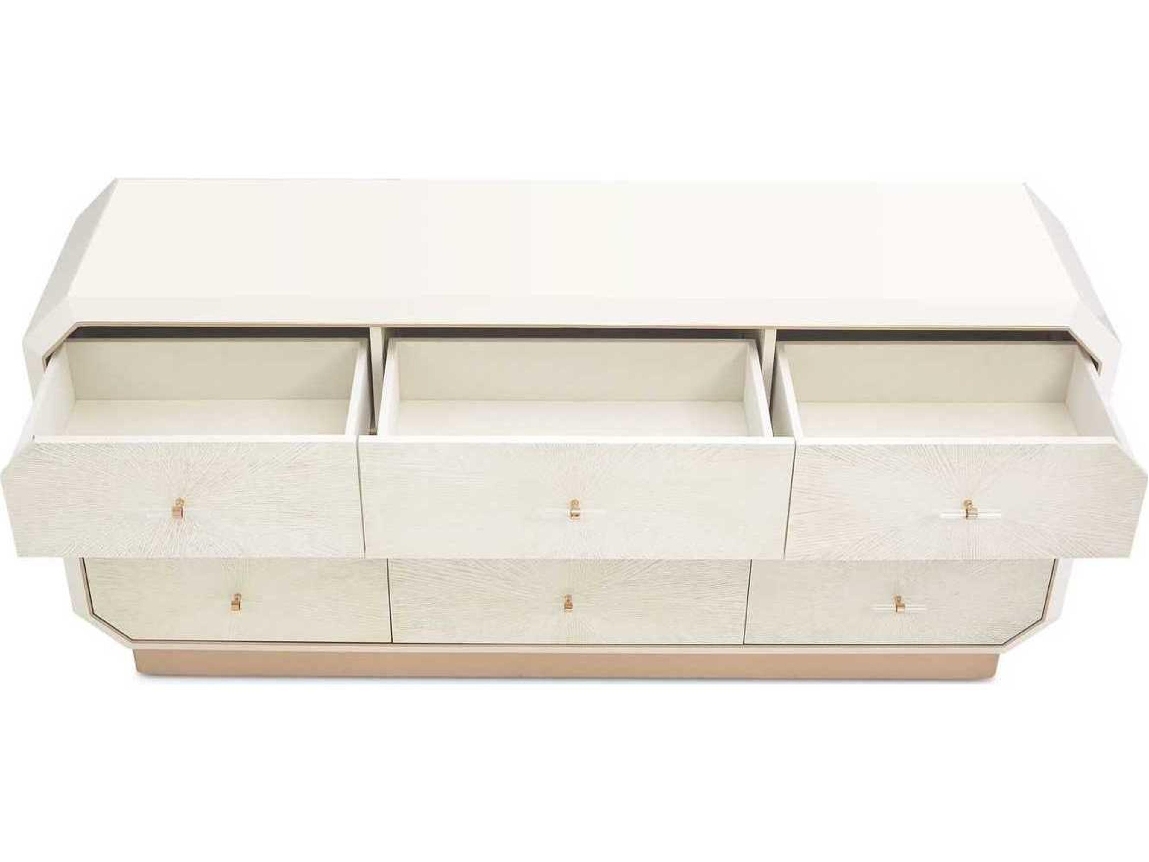Luxecor Gilded 9-Drawers White Birch Wood Triple Dresser