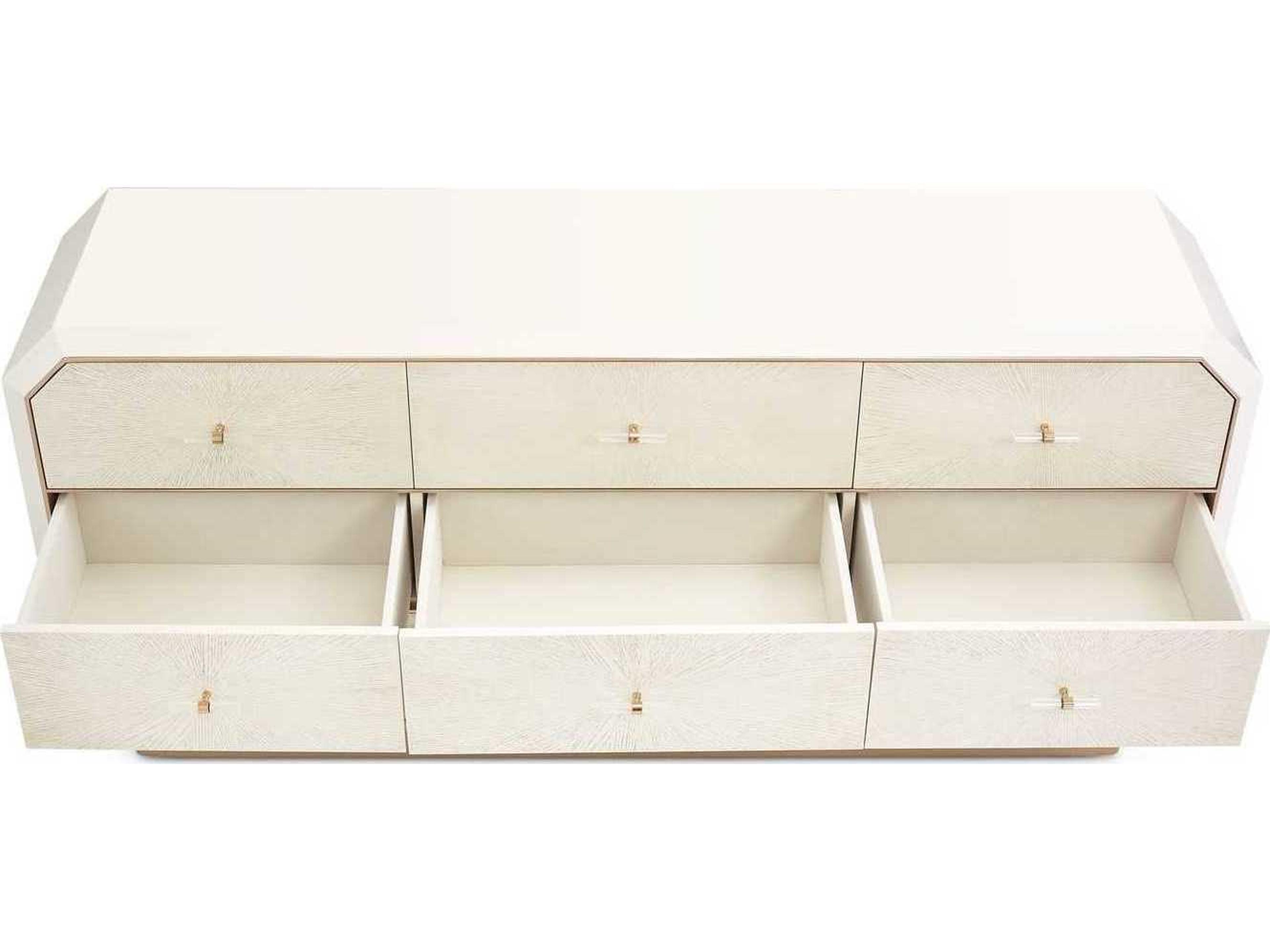 Luxecor Gilded 9-Drawers White Birch Wood Triple Dresser