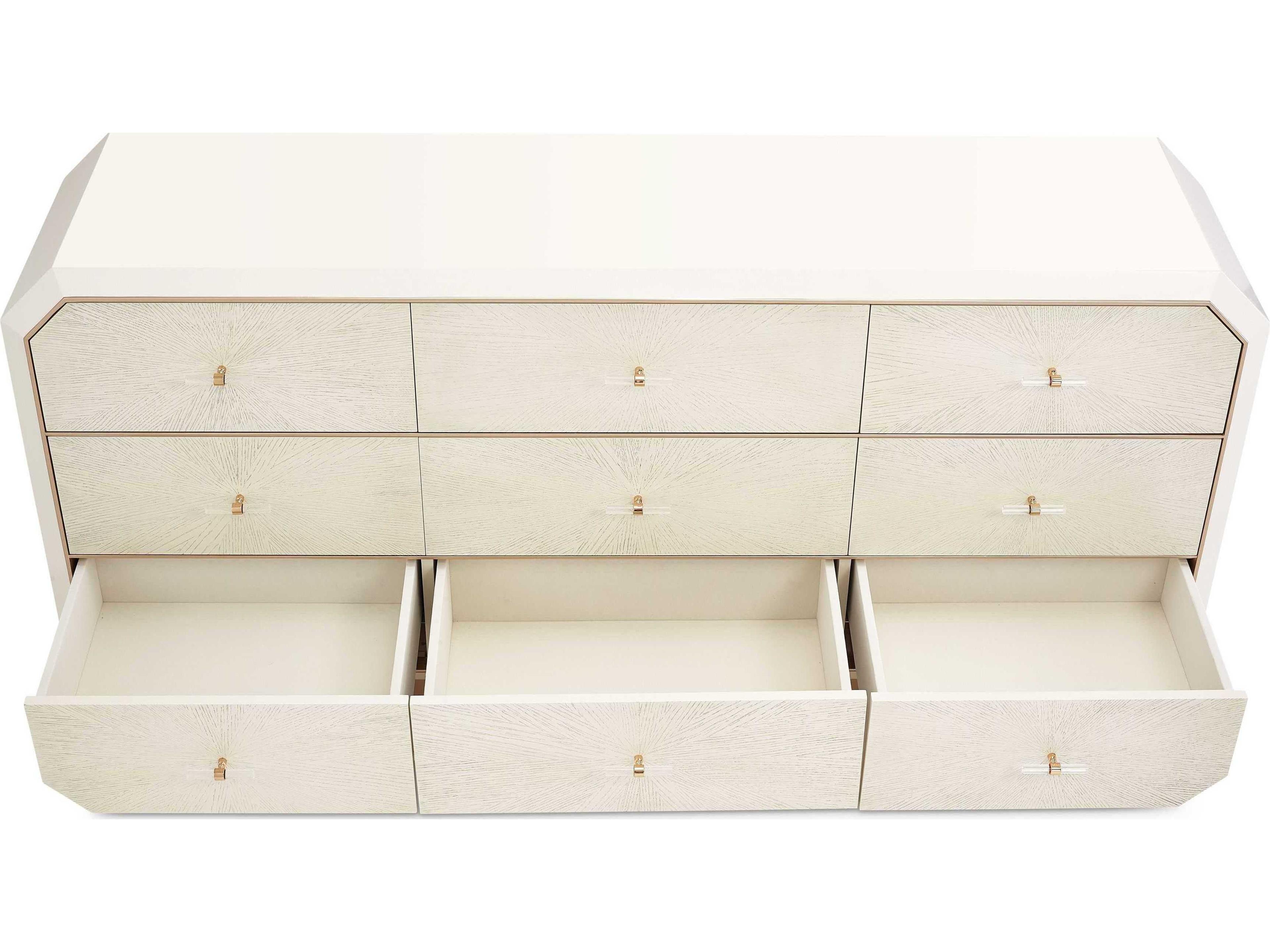 Luxecor Gilded 9-Drawers White Birch Wood Triple Dresser