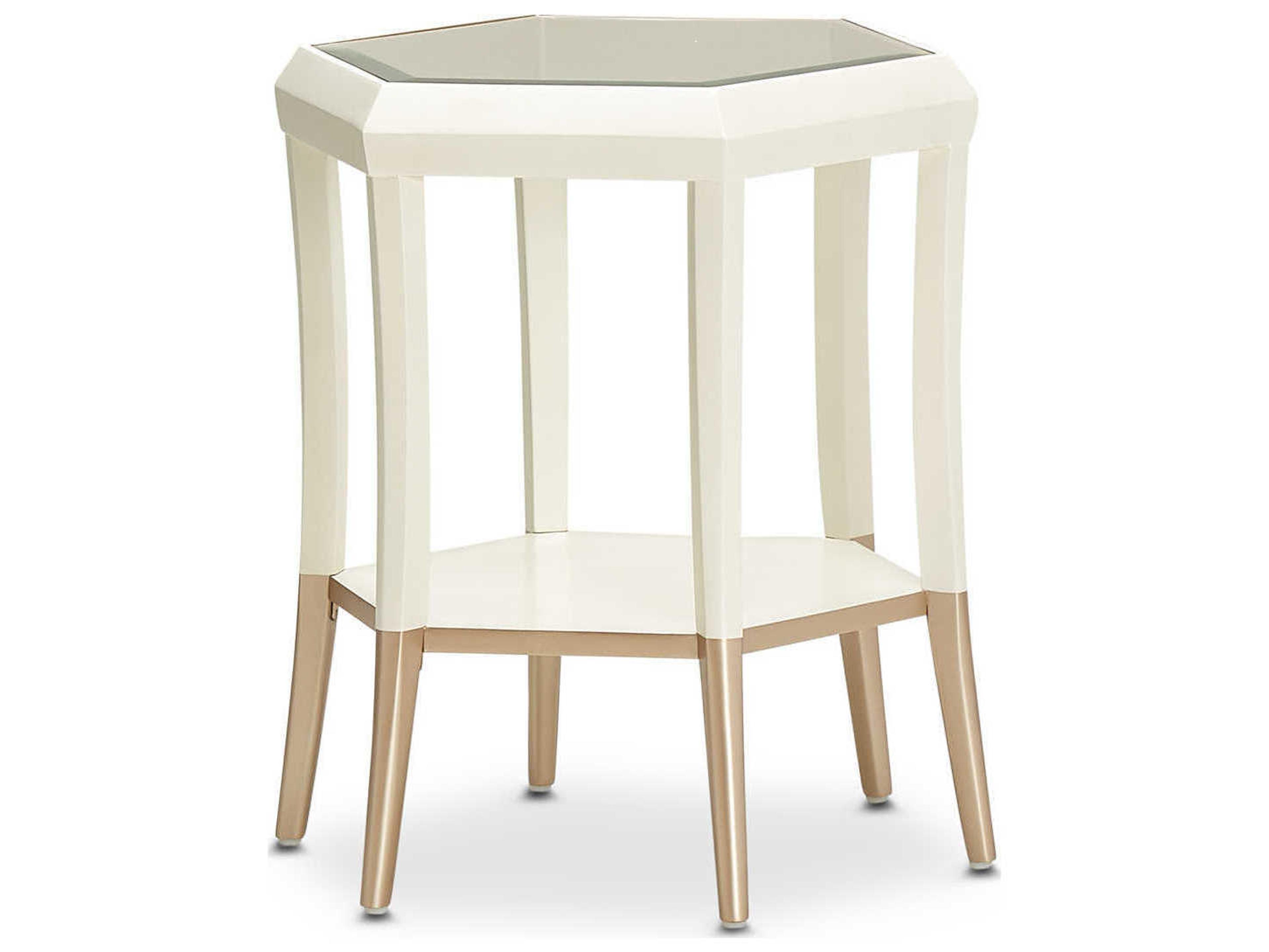 La Rachelle Octagon Glass End Table in Champagne with Chardonnay Accents