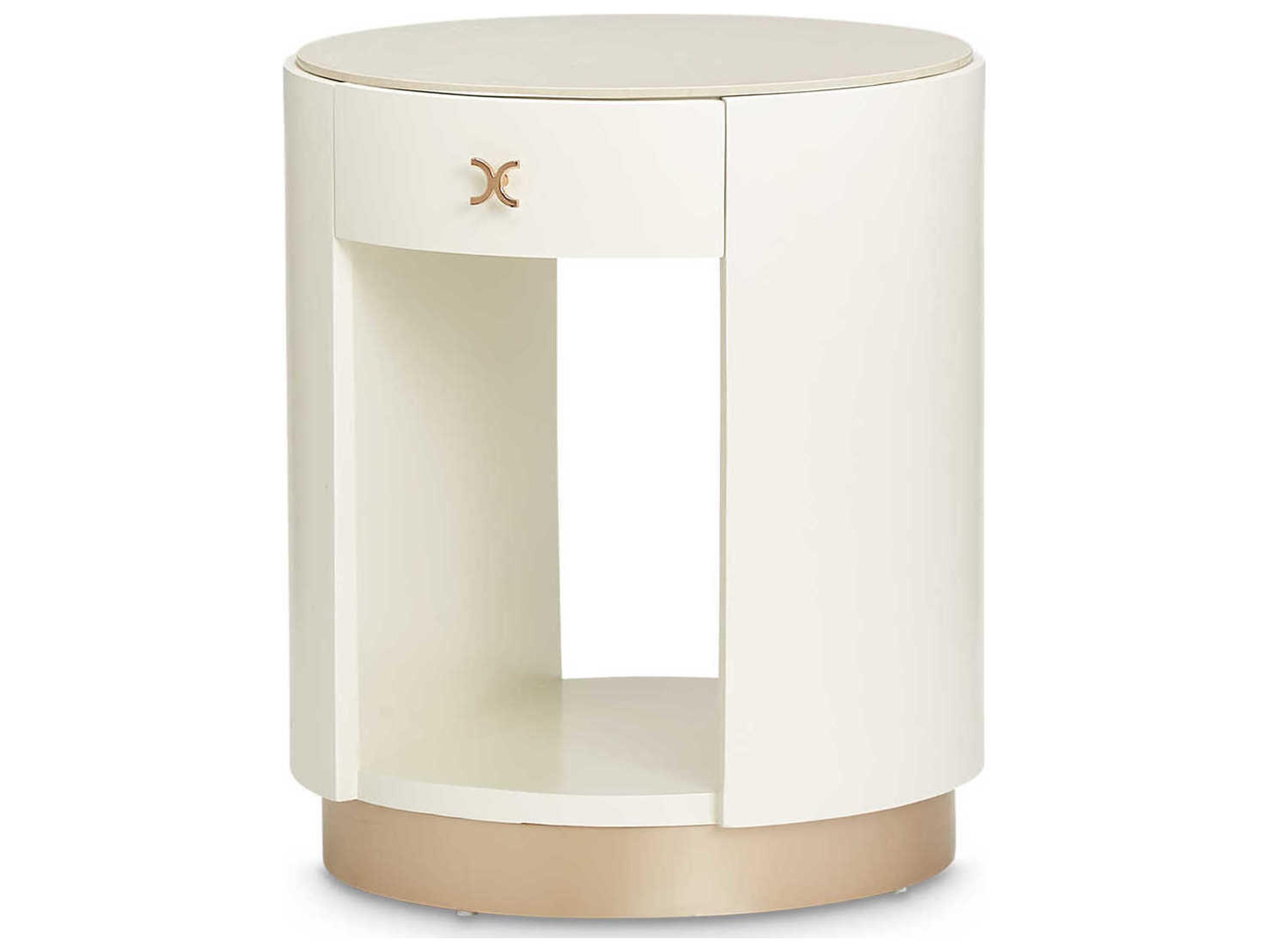 La Rachelle Round End Table in Medium Champagne with Marble Top