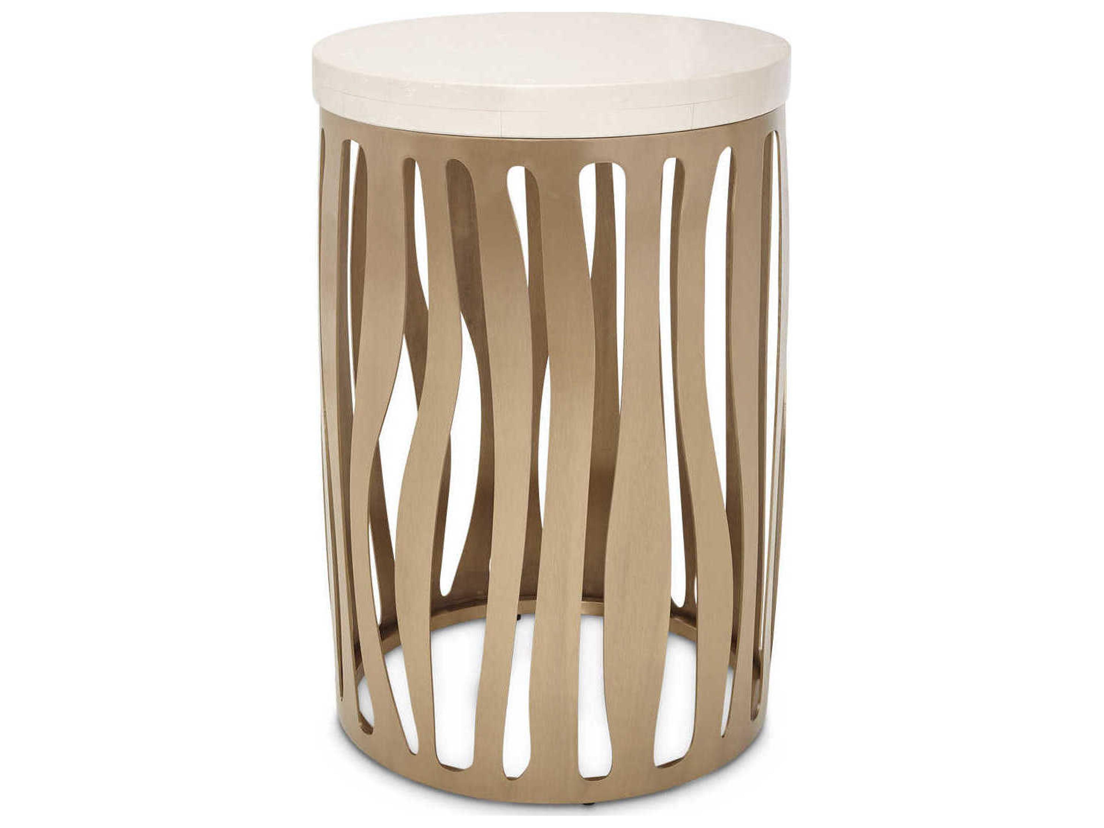 La Rachelle Round Chairside Table in Medium Champagne with Cultured Marble Top