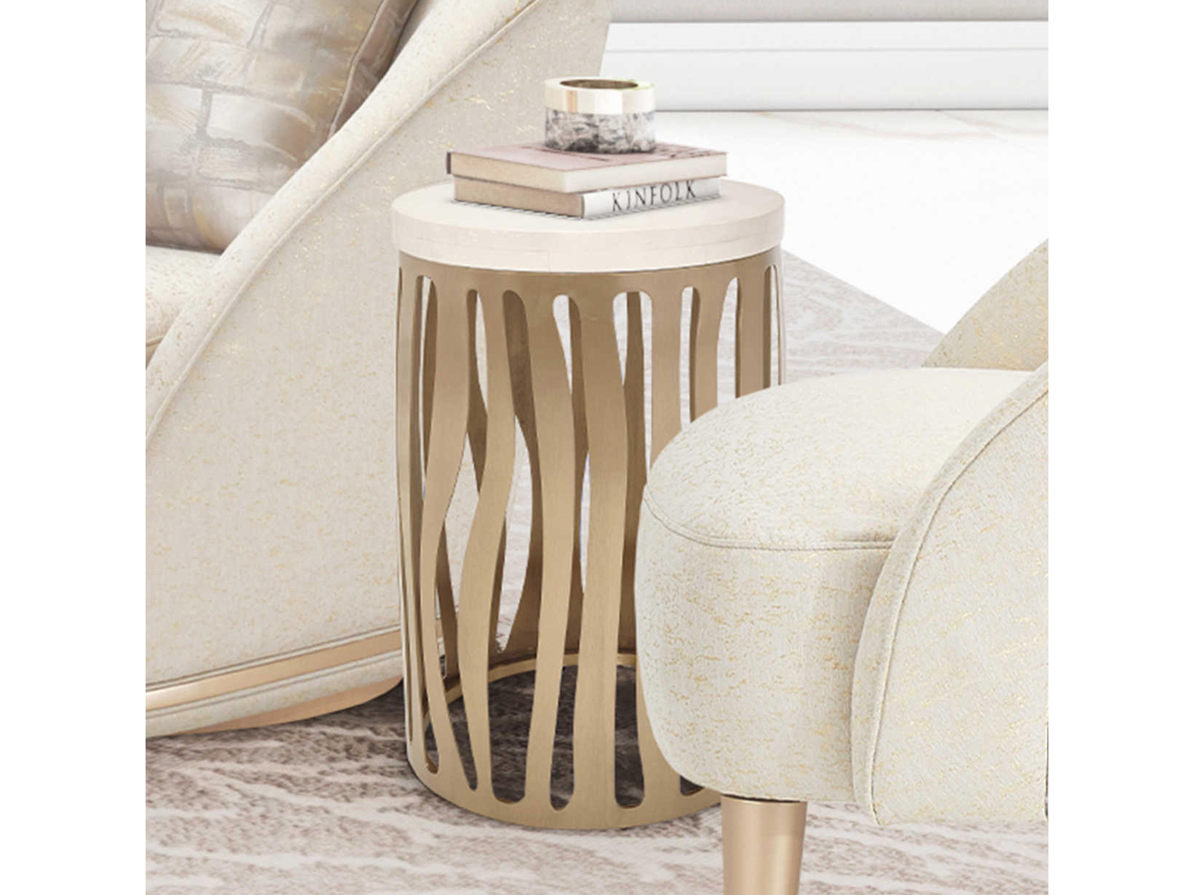 Luxecor Gilded Round Metal Champagne End Table