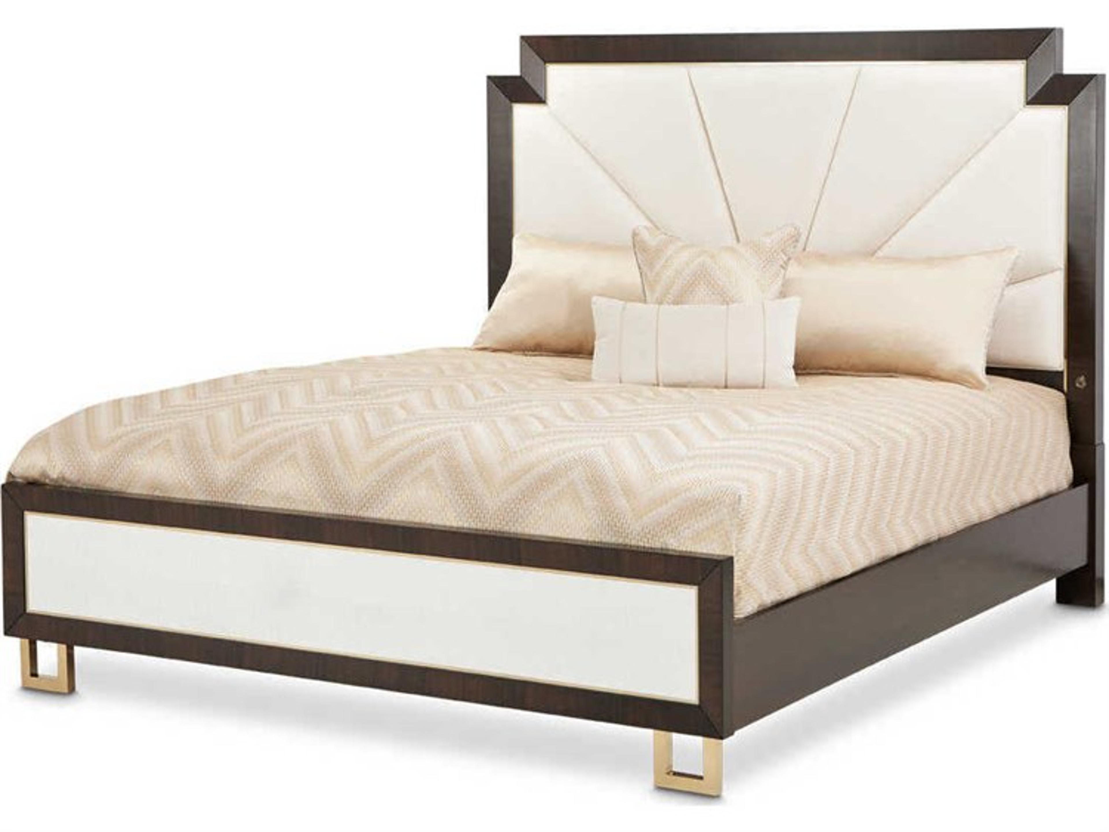 Gilded Brown Poplar Wood Upholstered California King Platform Bed