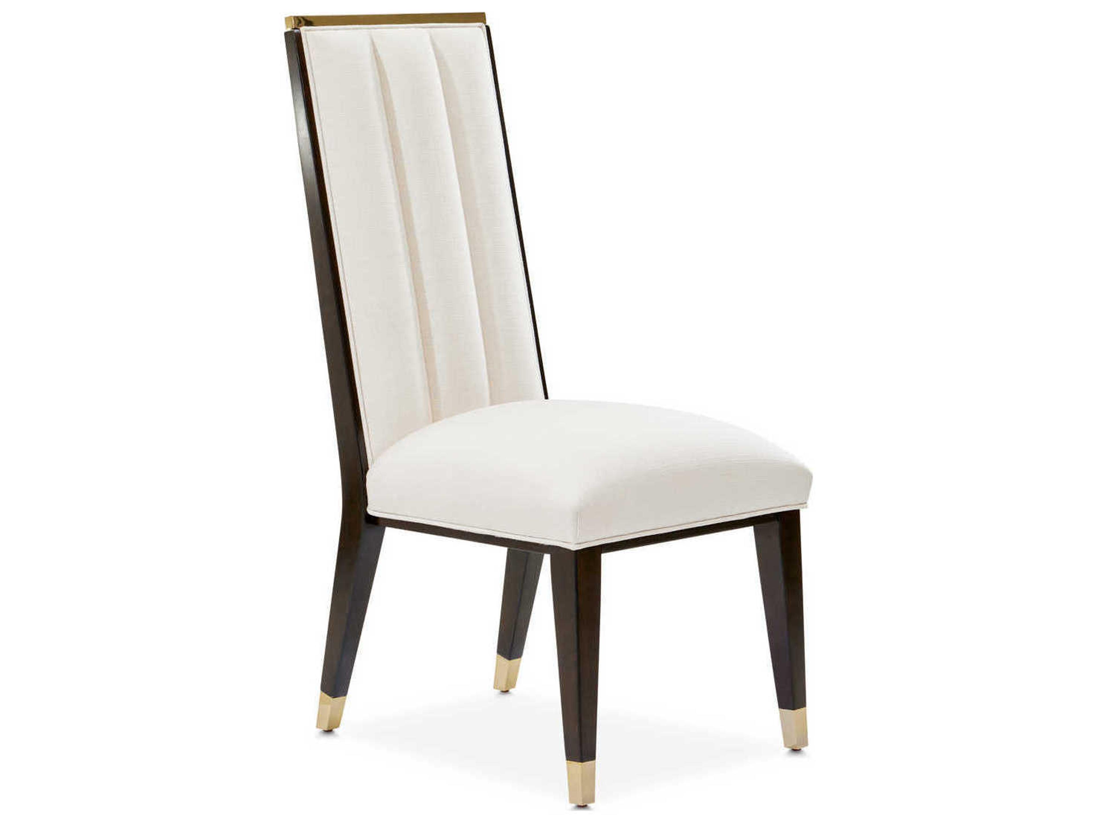 Luxecor Gilded Rubberwood White Upholstered Side Dining Chair