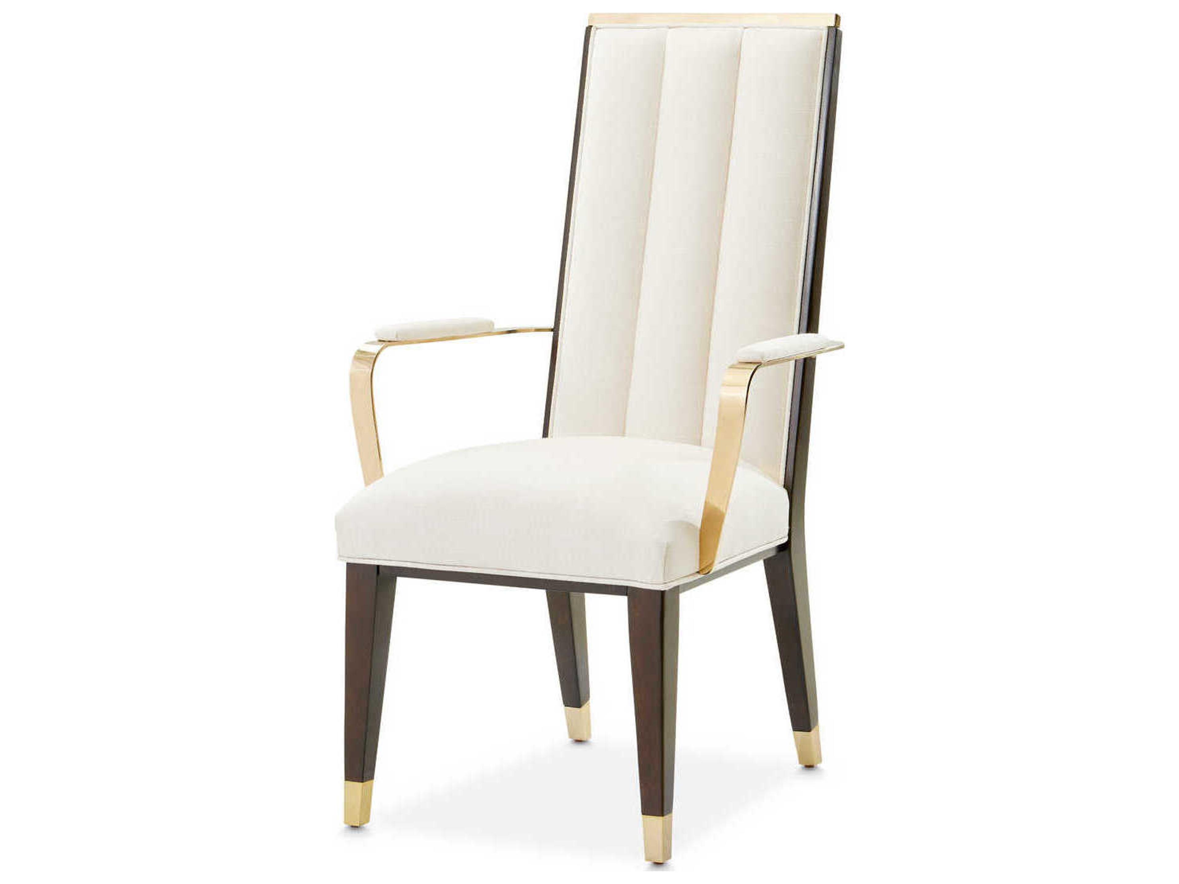 Gilded Rubberwood White Upholstered Arm Dining Chair