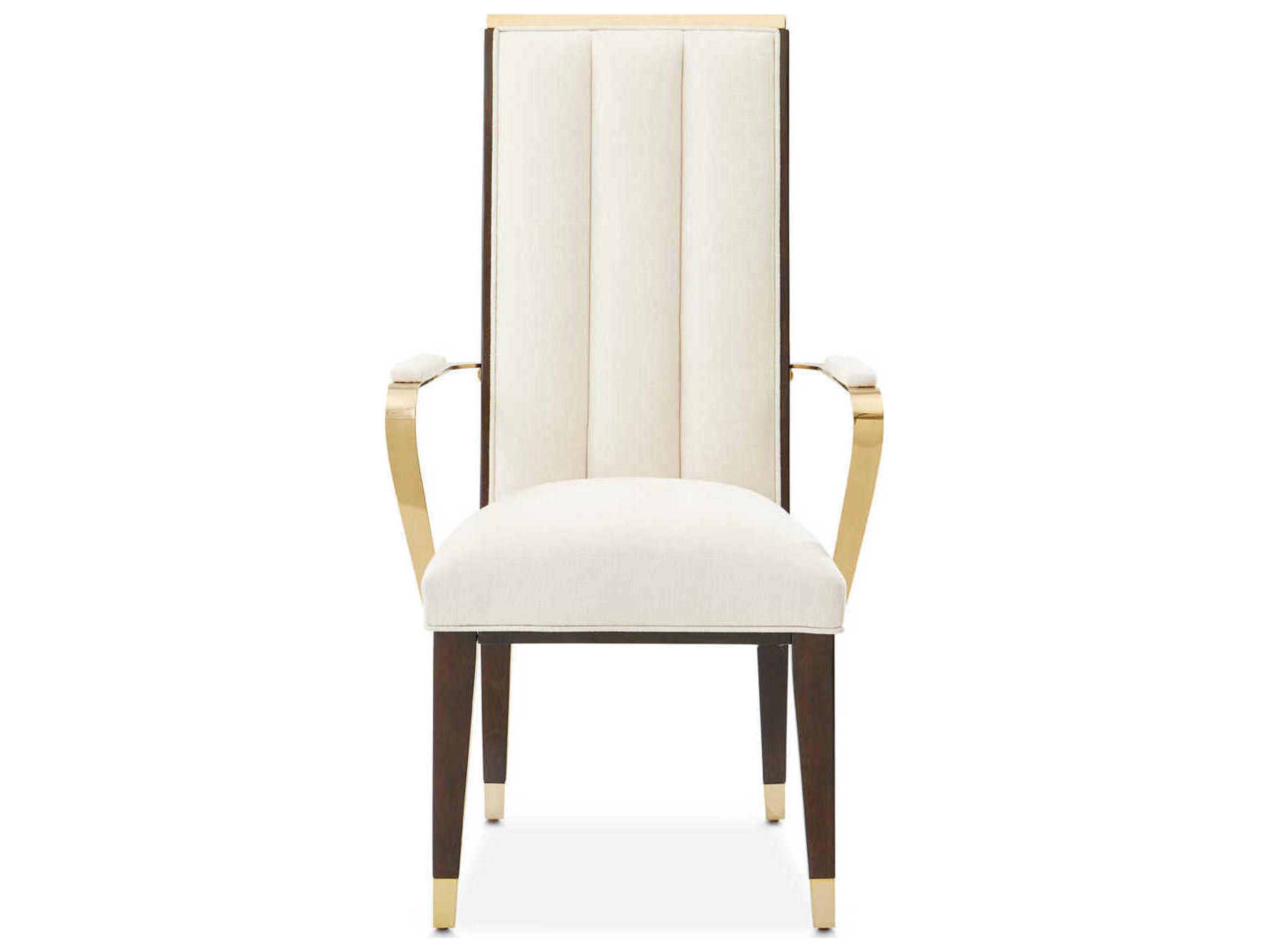Luxecor Gilded Rubberwood White Upholstered Arm Dining Chair