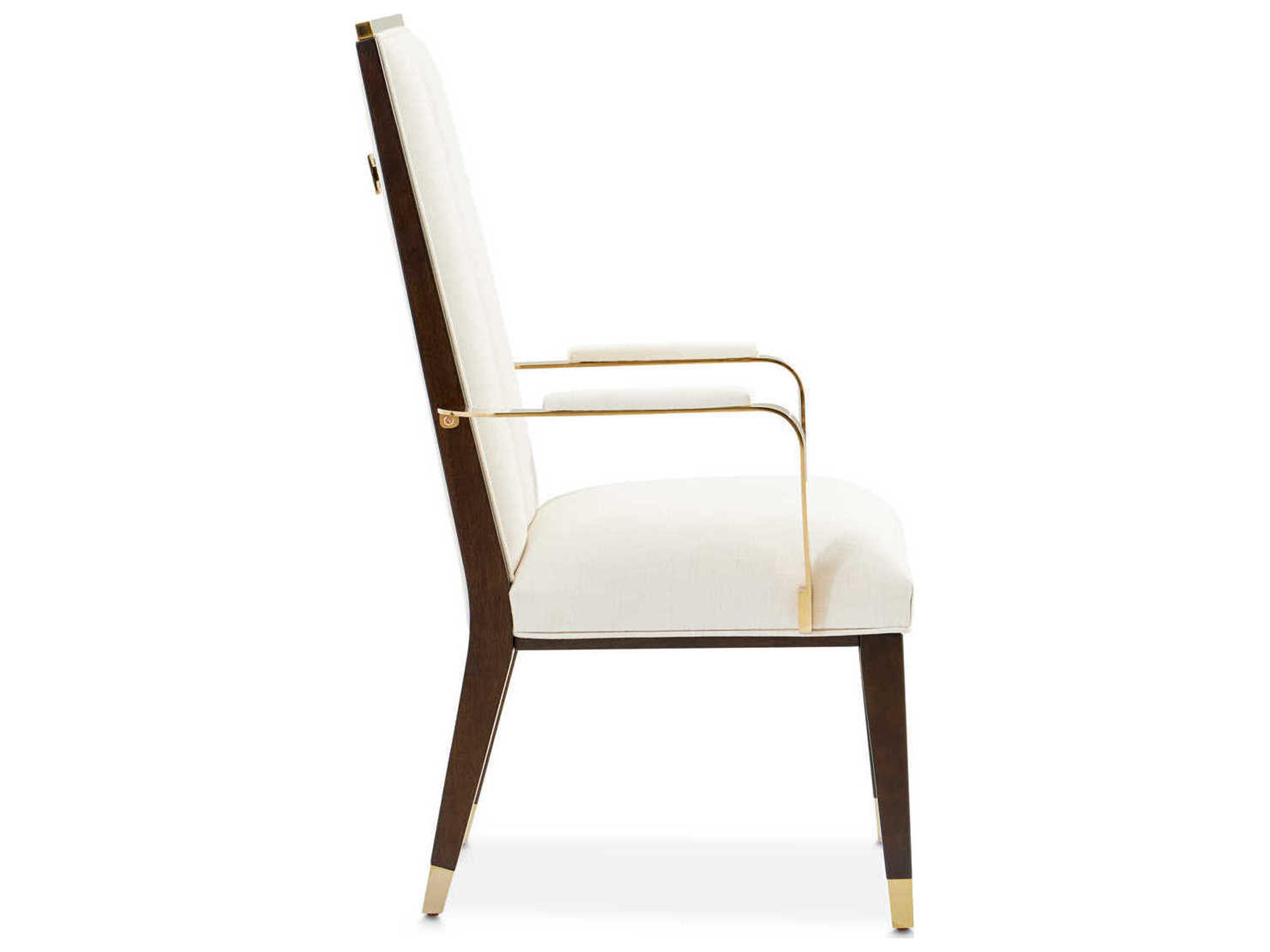 Luxecor Gilded Rubberwood White Upholstered Arm Dining Chair