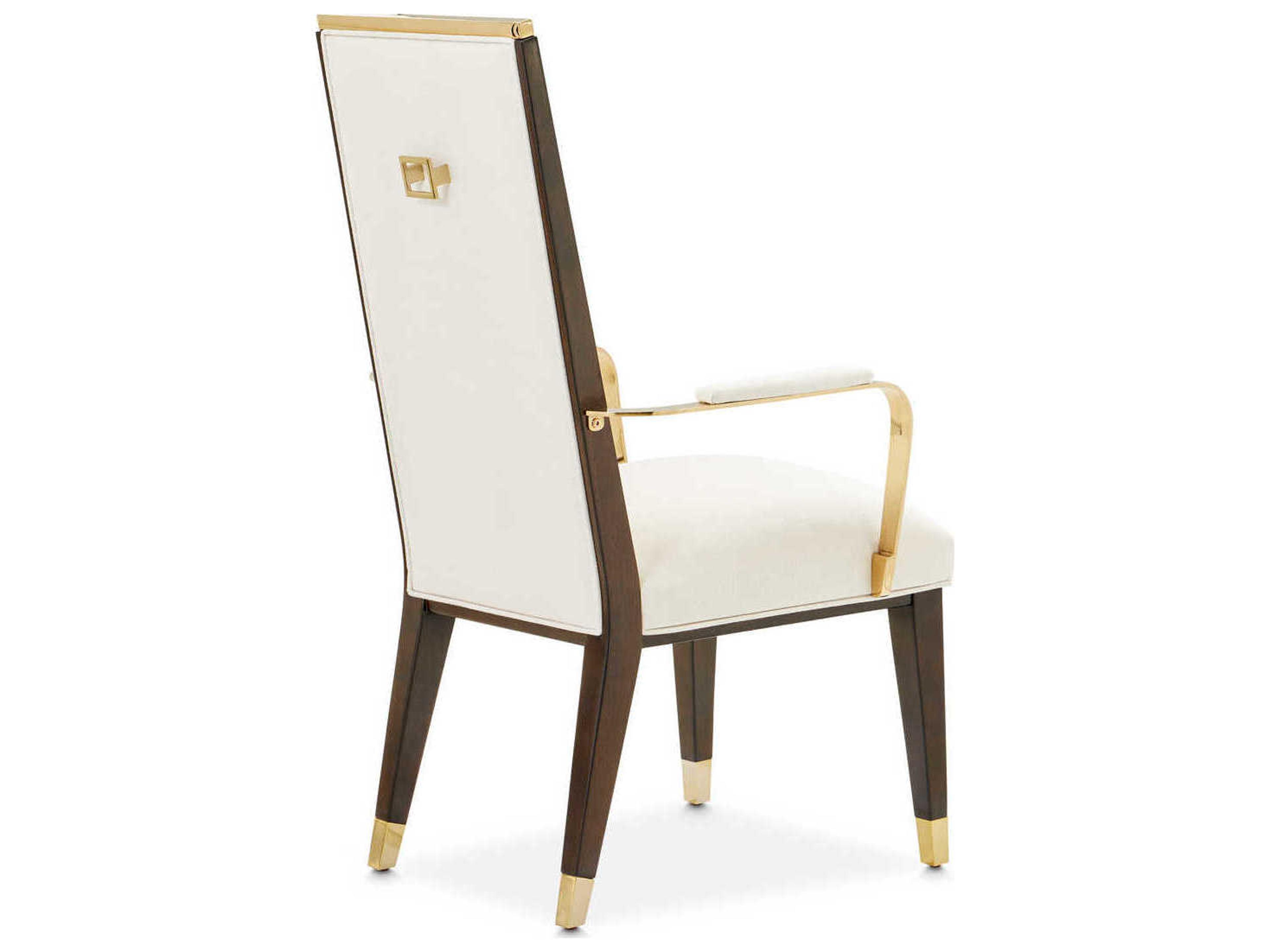 Luxecor Gilded Rubberwood White Upholstered Arm Dining Chair