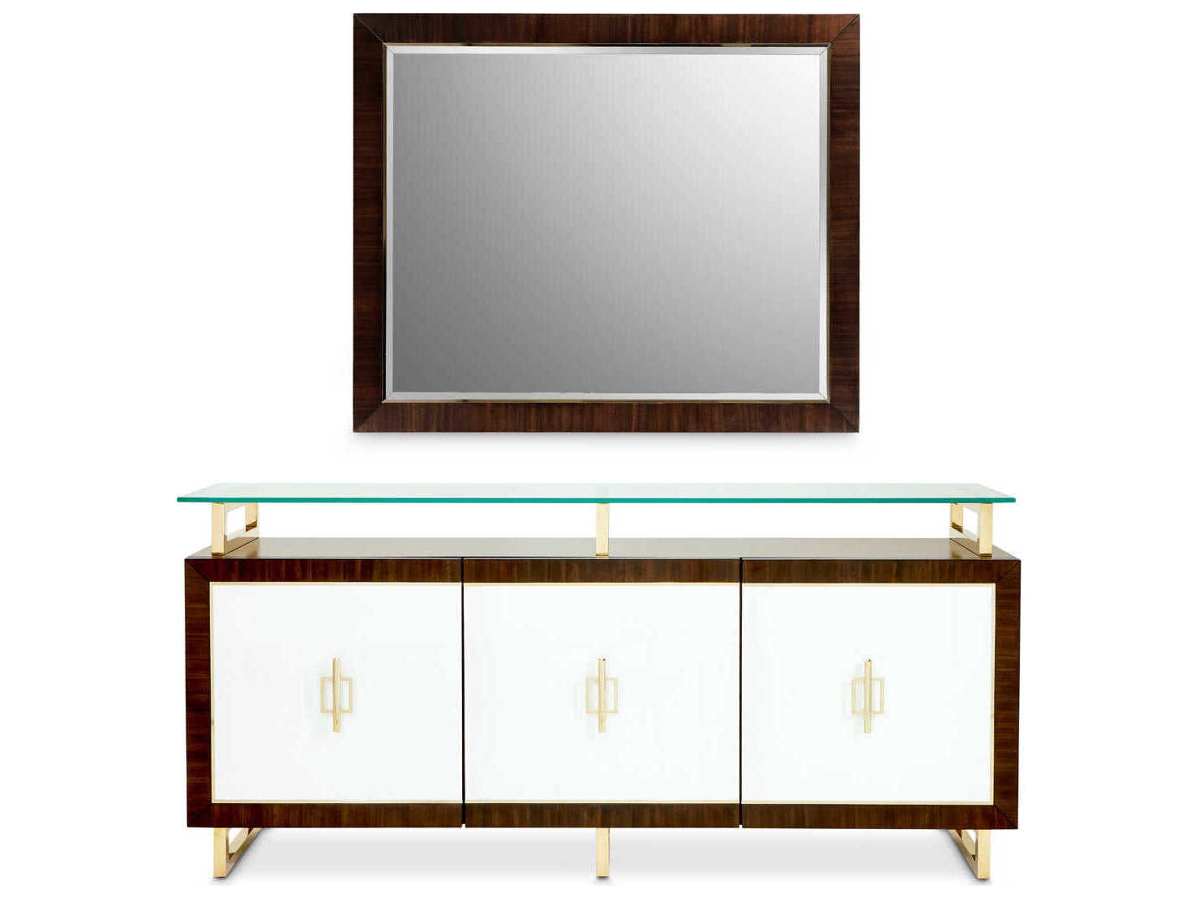 Luxecor Gilded 76" Poplar Wood Sideboard and Mirror Set