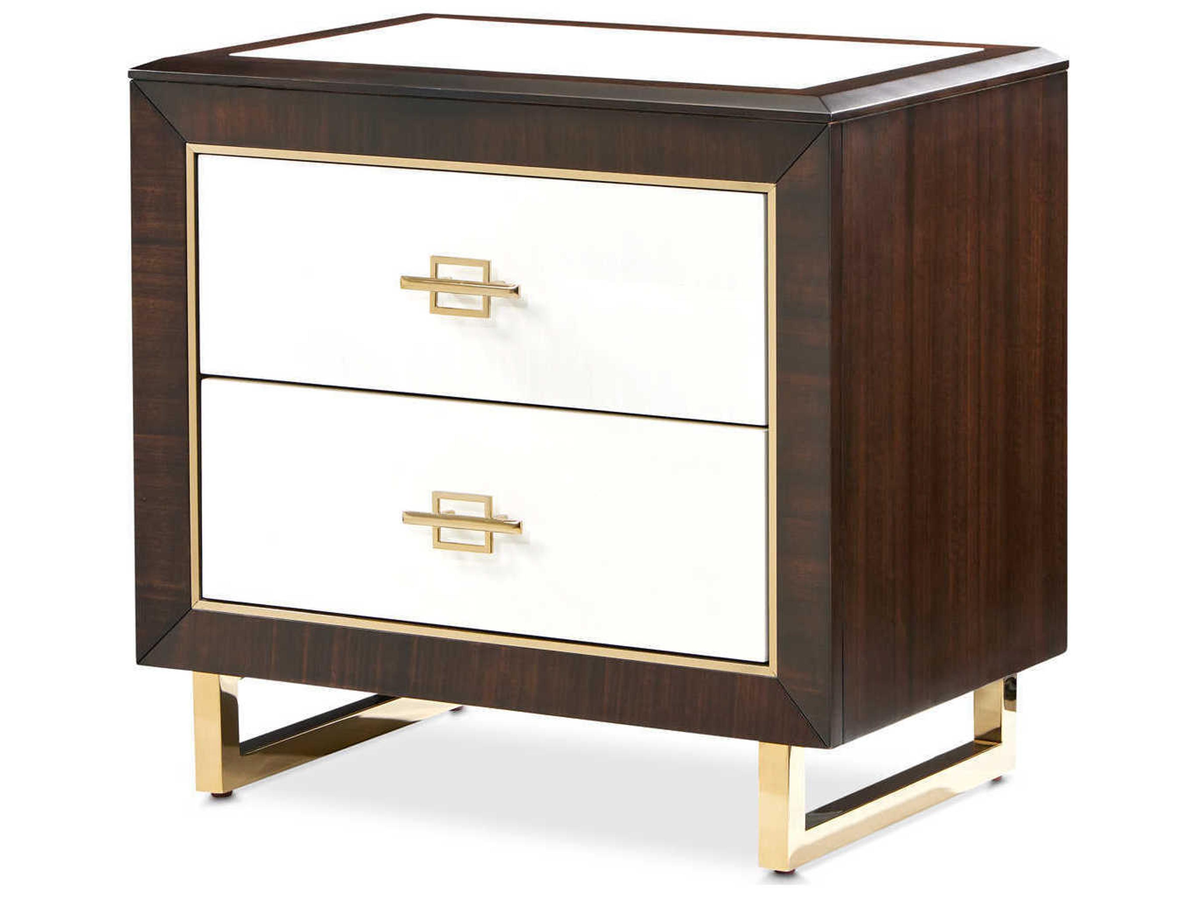 Gilded 2-Drawers Brown Poplar Wood Nightstand